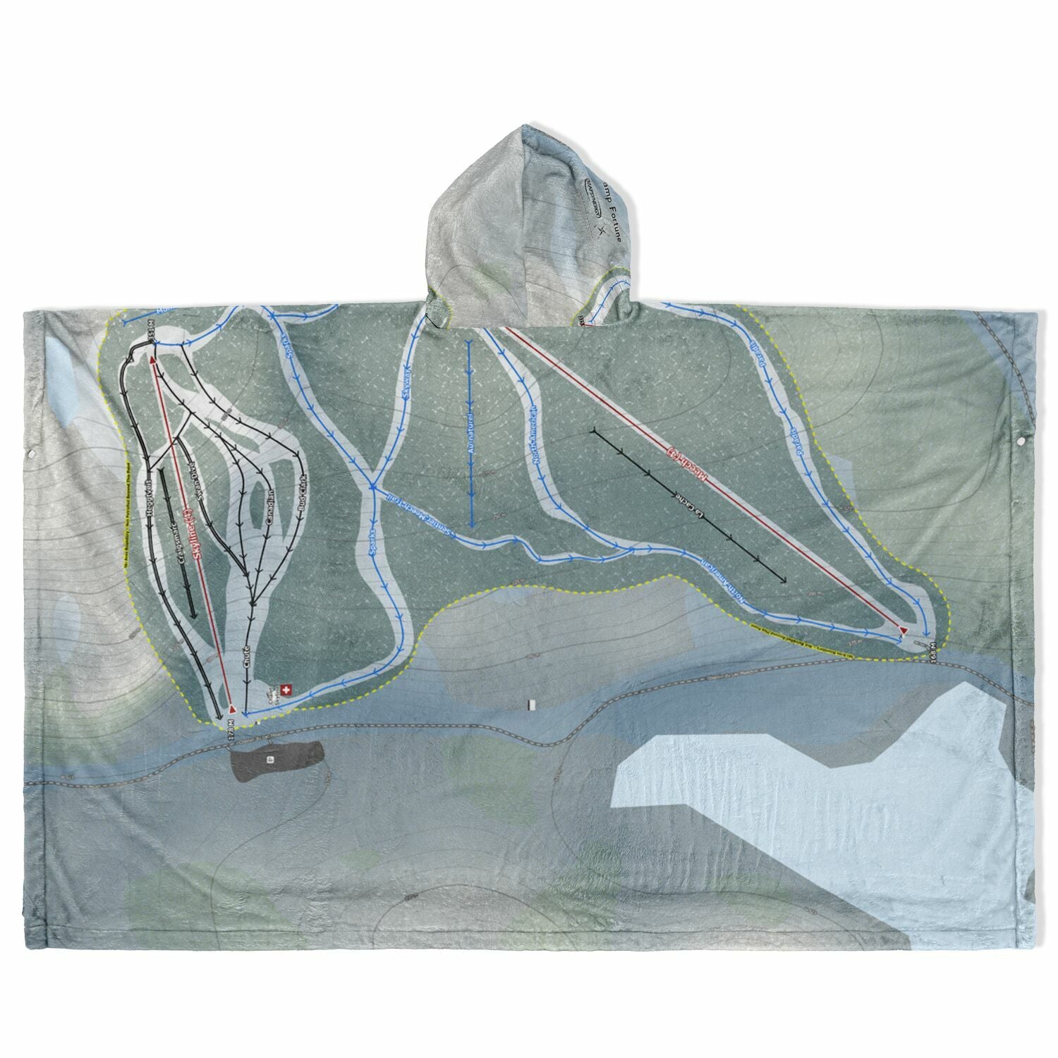 Camp Fortune, Quebec Ski Resort Map Flannel Blanket Poncho
