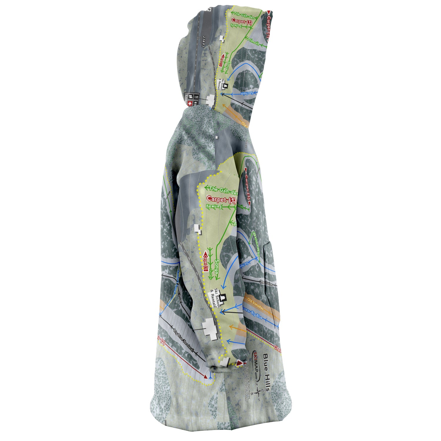 Blue Hills, Massachusetts Ski Trail Map Snug Hoodie