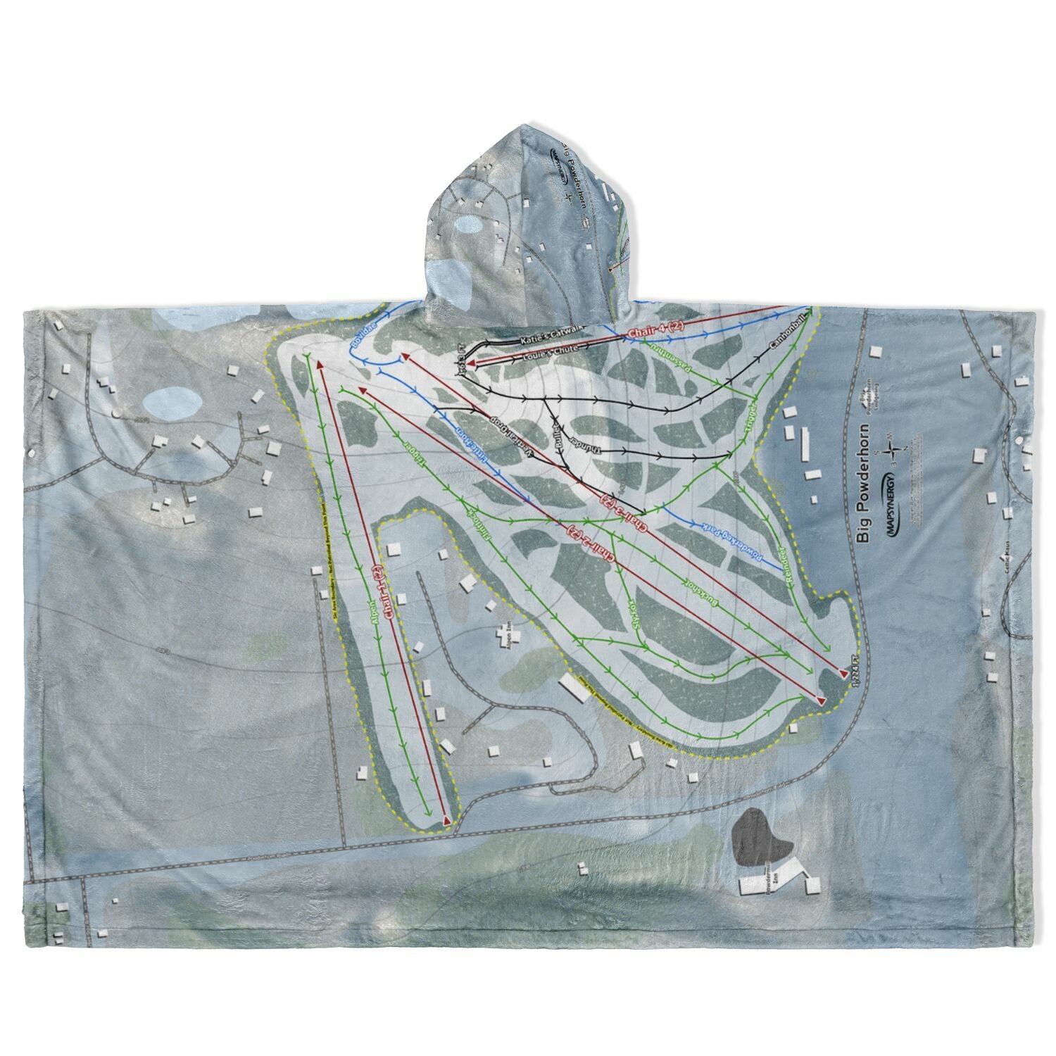Big Powderhorn, Michigan Ski Resort Map Flannel Blanket Poncho