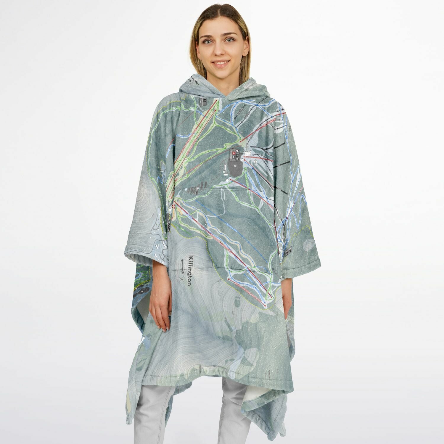 Killington, Vermont Ski Resort Map Flannel Blanket Poncho