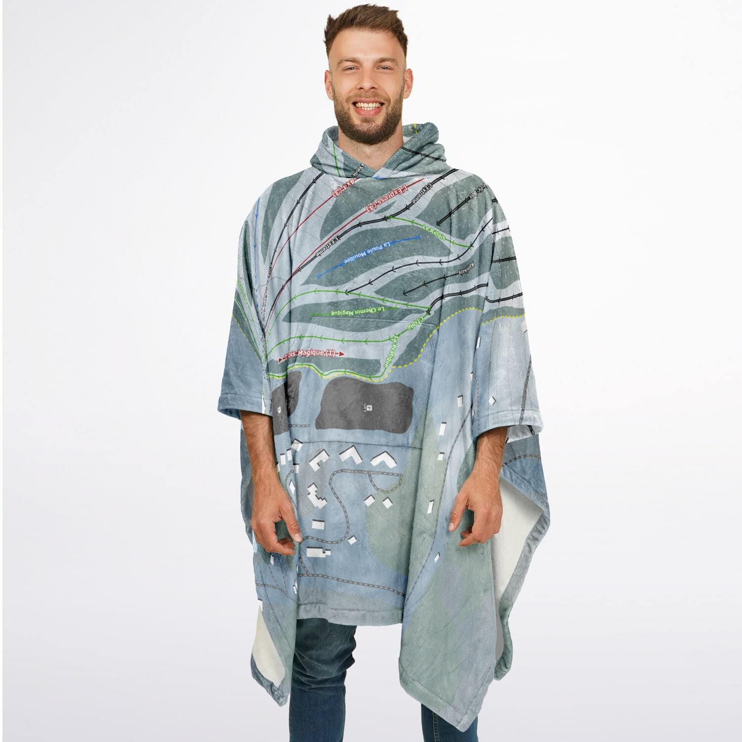 Ski Chantecler, Quebec Ski Resort Map Flannel Blanket Poncho