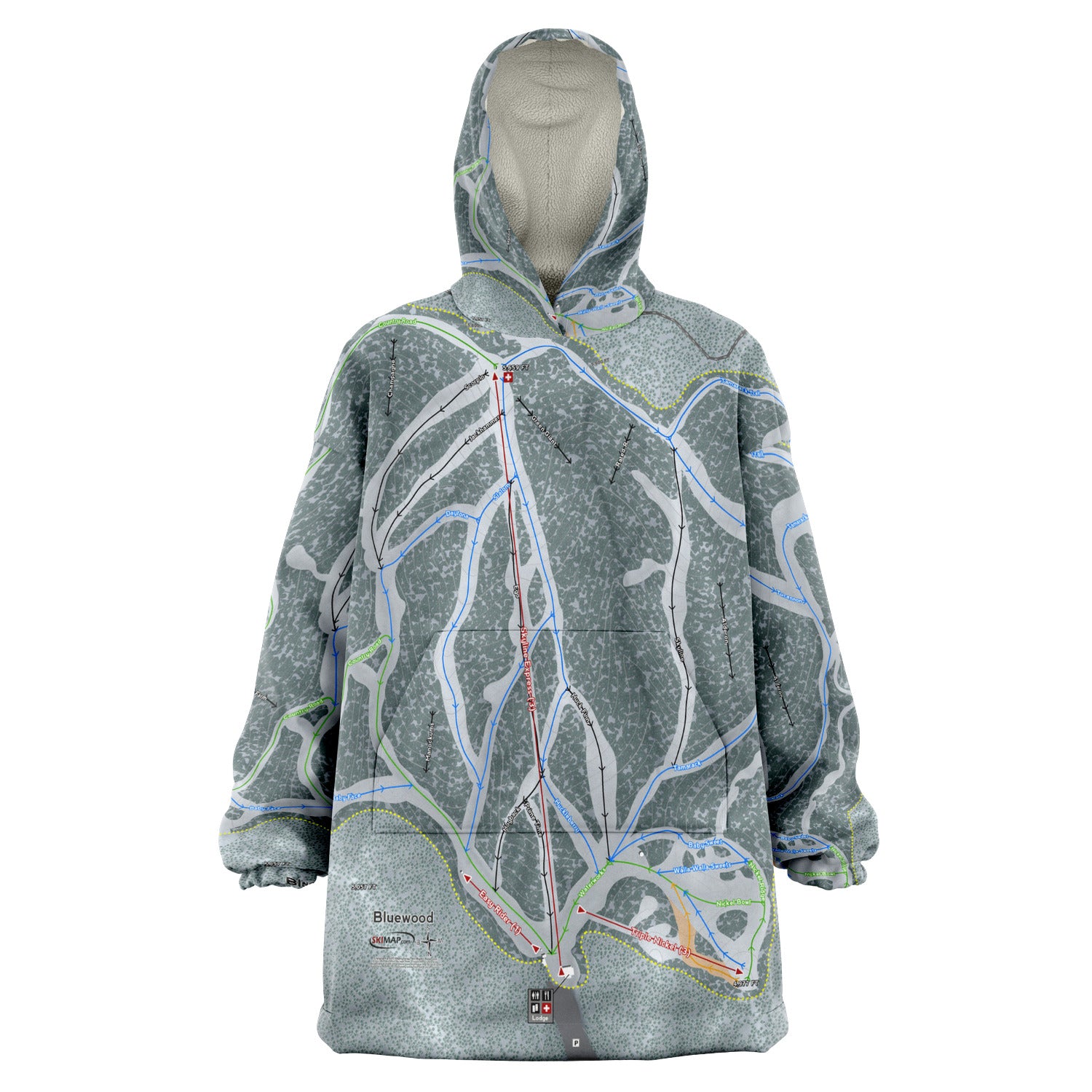 Bluewood, Washington Ski Trail Map - Snug Hoodie