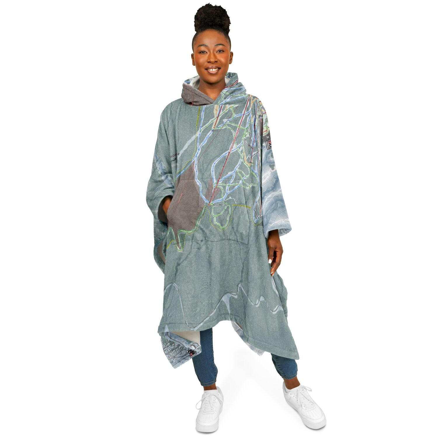 Timberline, Oregon Ski Resort Map Flannel Blanket Poncho