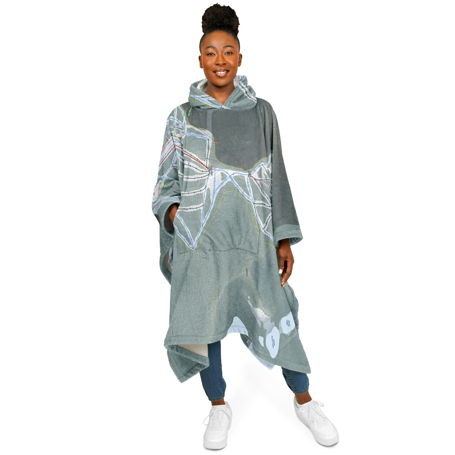 Willamette Pass, Oregon Ski Resort Map Flannel Blanket Poncho