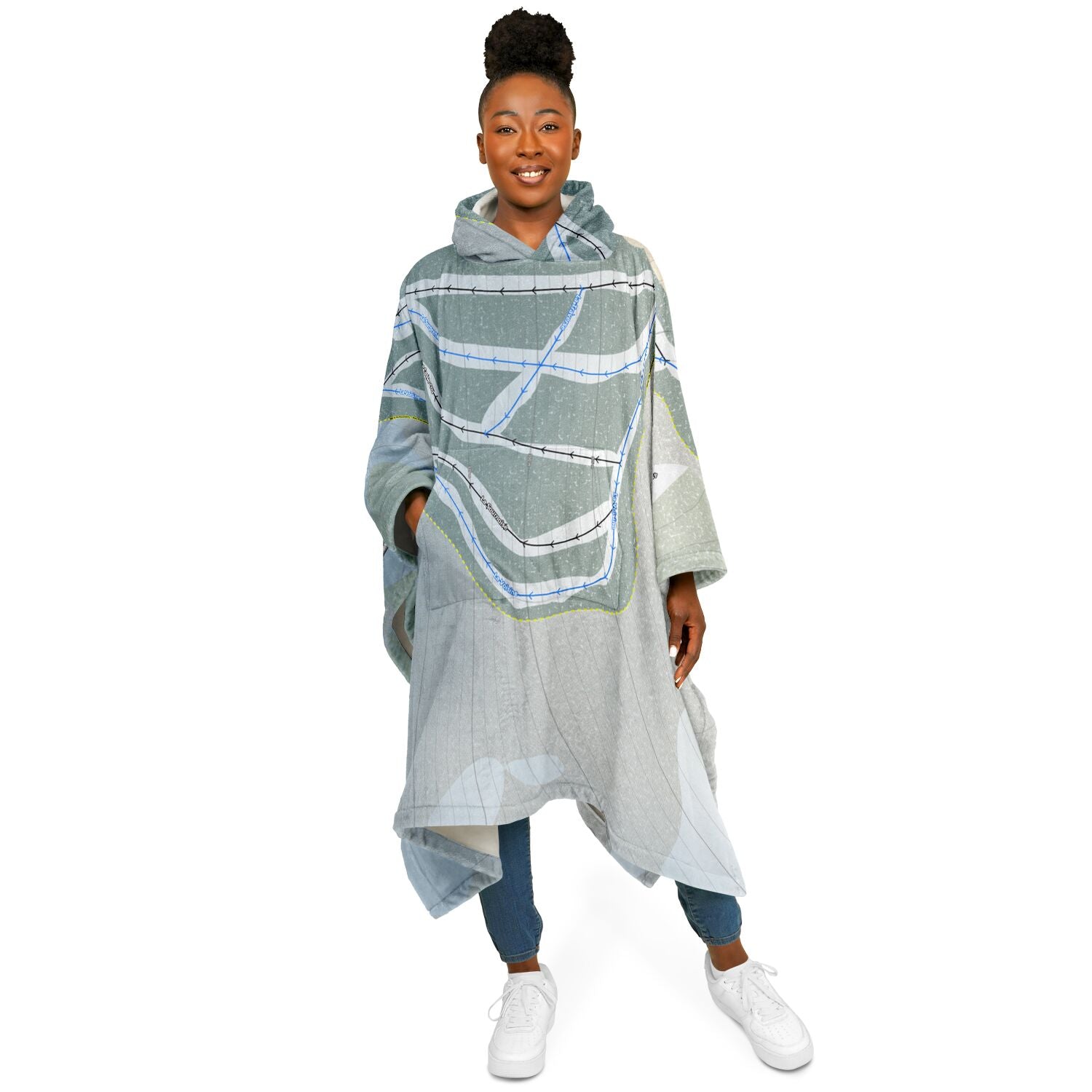 Mont Biencourt, Quebec Ski Resort Map Flannel Blanket Poncho