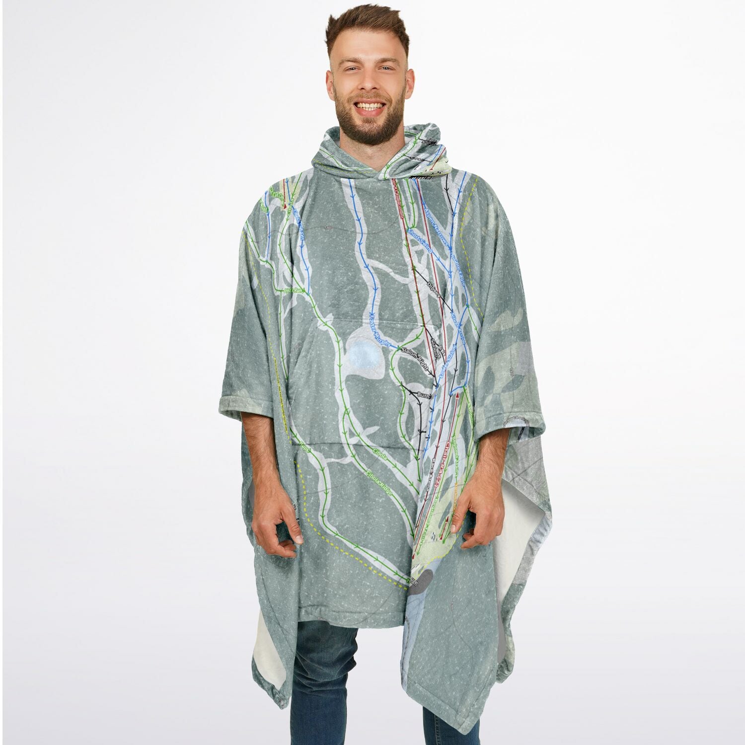 Sandia Peak, New Mexico Ski Resort Map Flannel Blanket Poncho