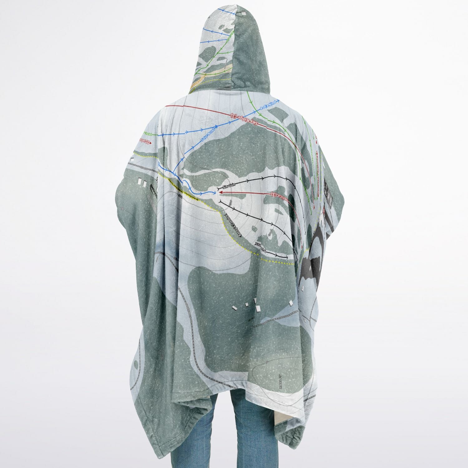 Sky Tavern, Nevada Ski Resort Map Flannel Blanket Poncho