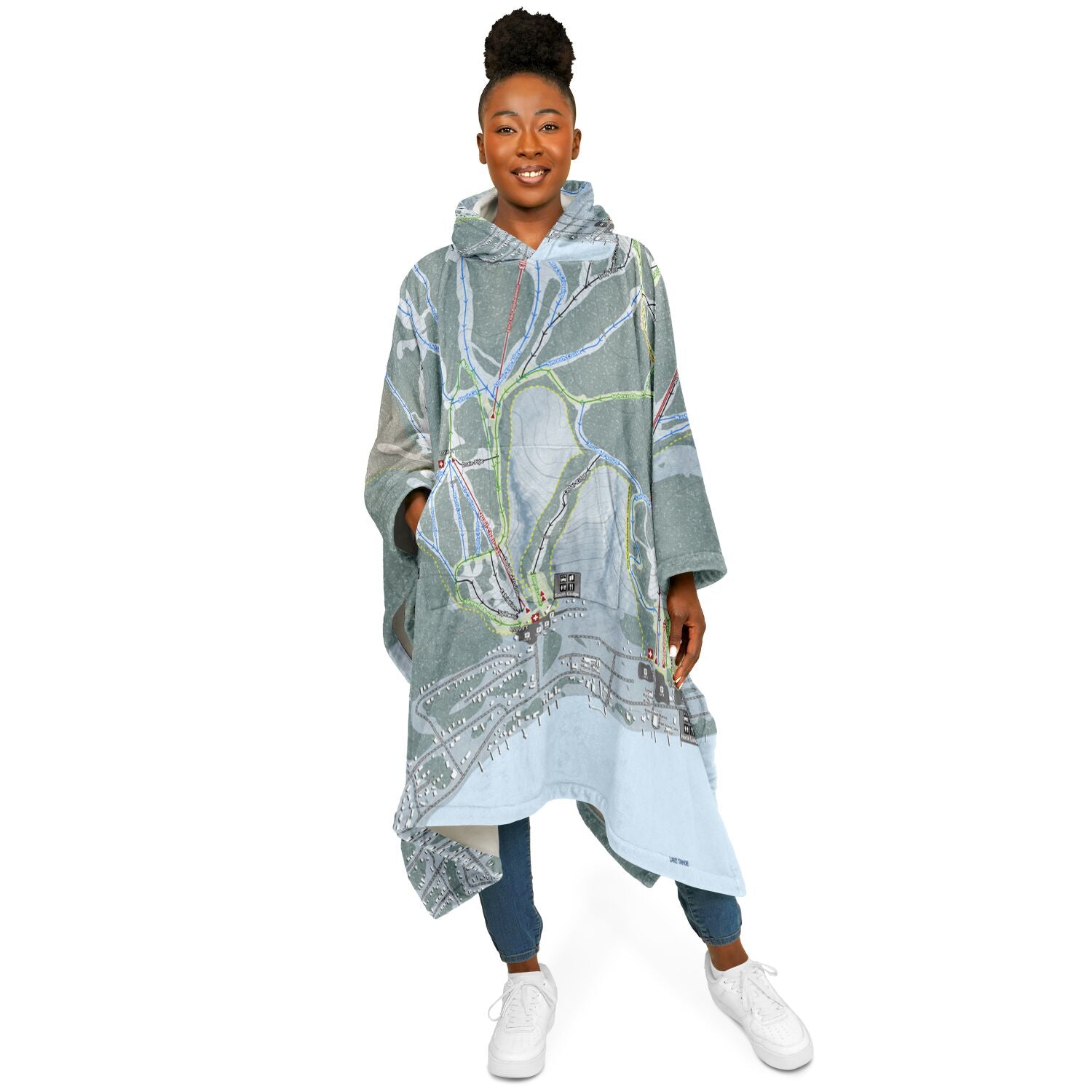 Homewood, California Ski Resort Map Flannel Blanket Poncho
