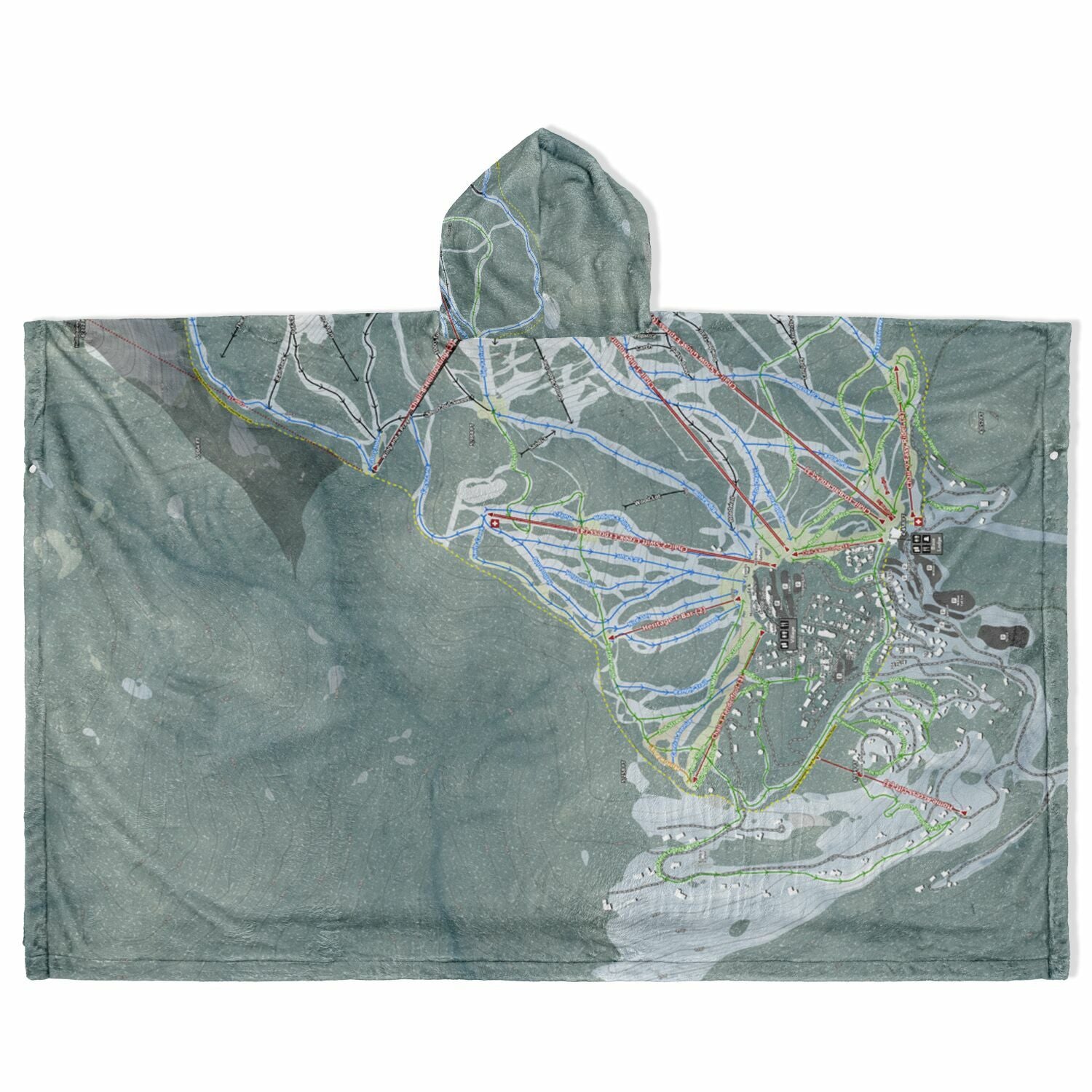 Whitefish Mountain, Montana Ski Resort Map Flannel Blanket Poncho
