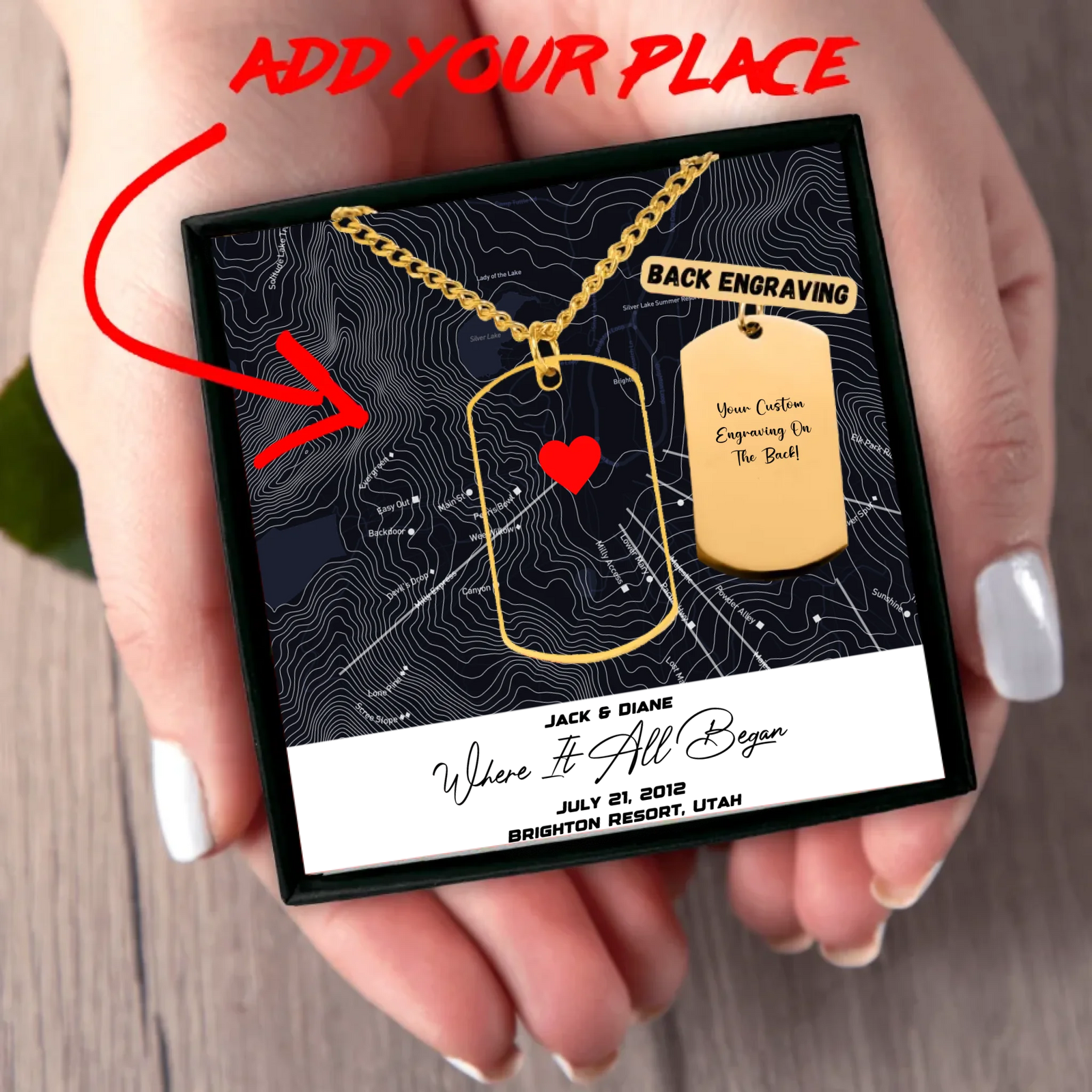 PERSONALIZED Ski Trail Map Dog Tag Necklace