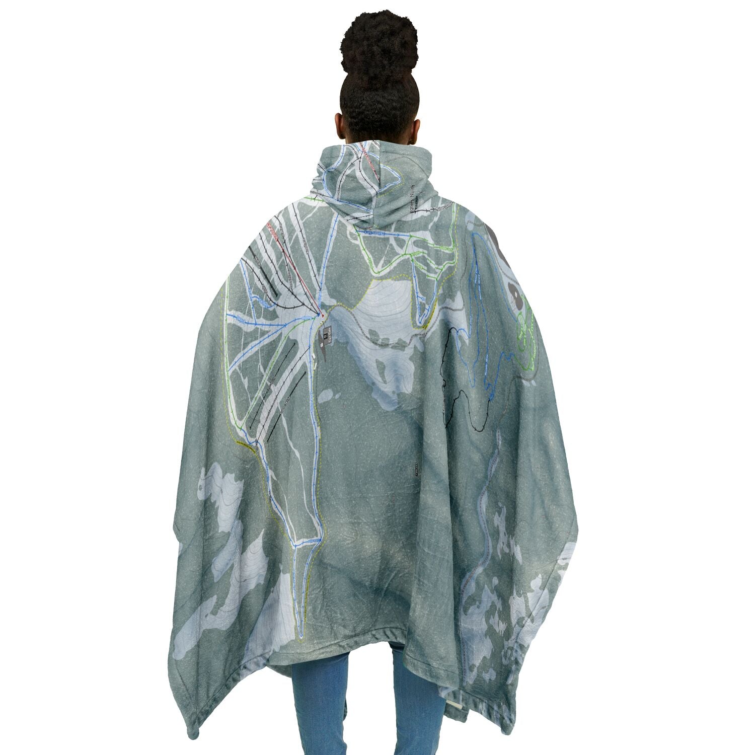 49 Degrees North, Washington Ski Resort Map Flannel Blanket Poncho