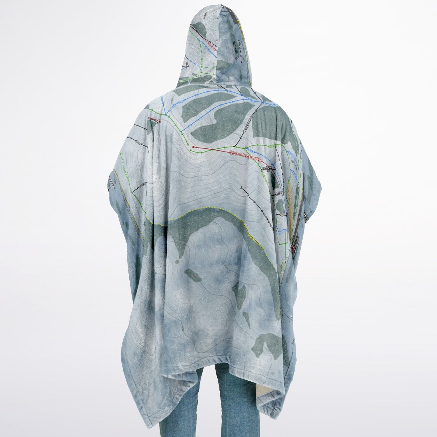 Soldier Mountain, Idaho Ski Resort Map Flannel Blanket Poncho
