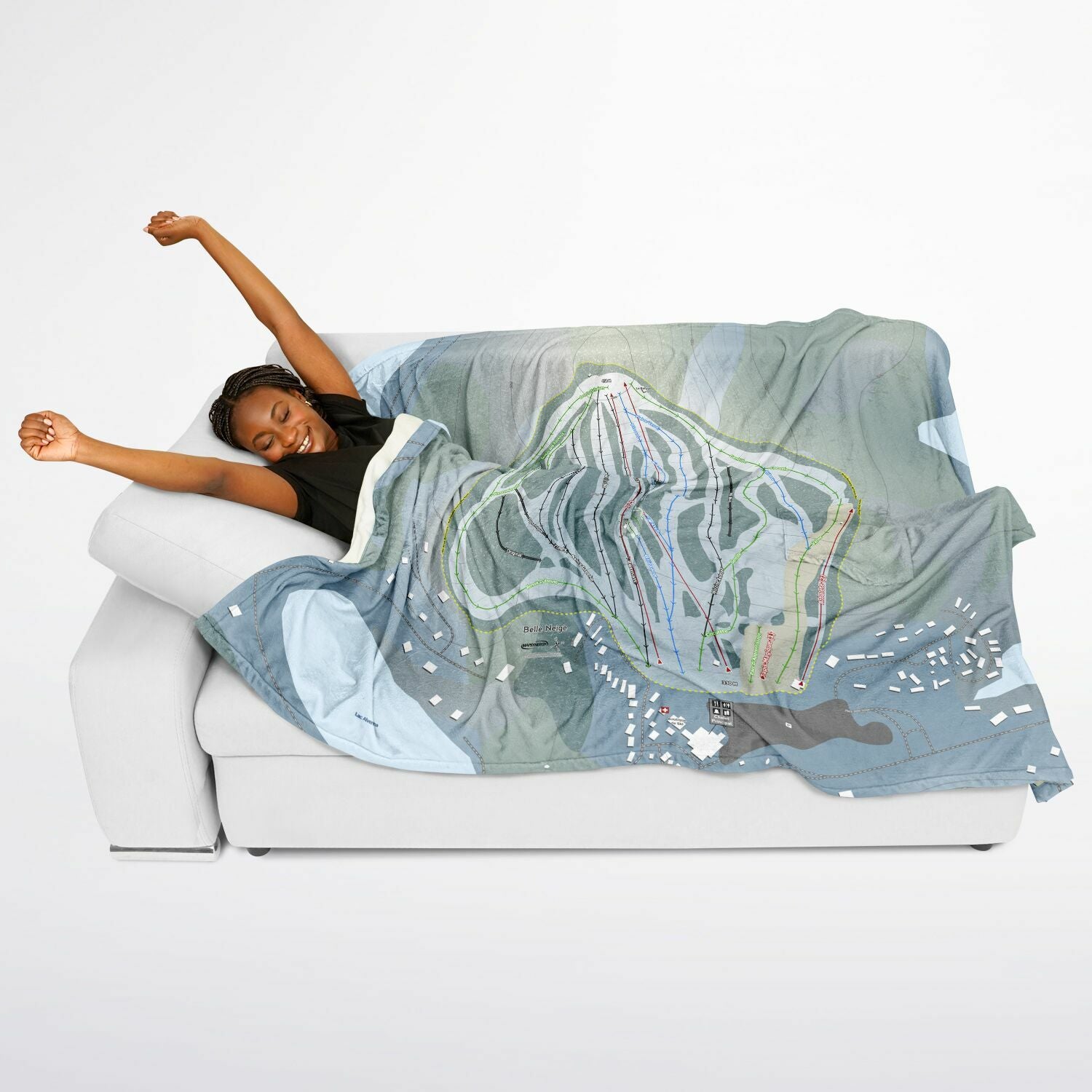 Belle Neige, Quebec Ski Resort Map Flannel Blanket Poncho