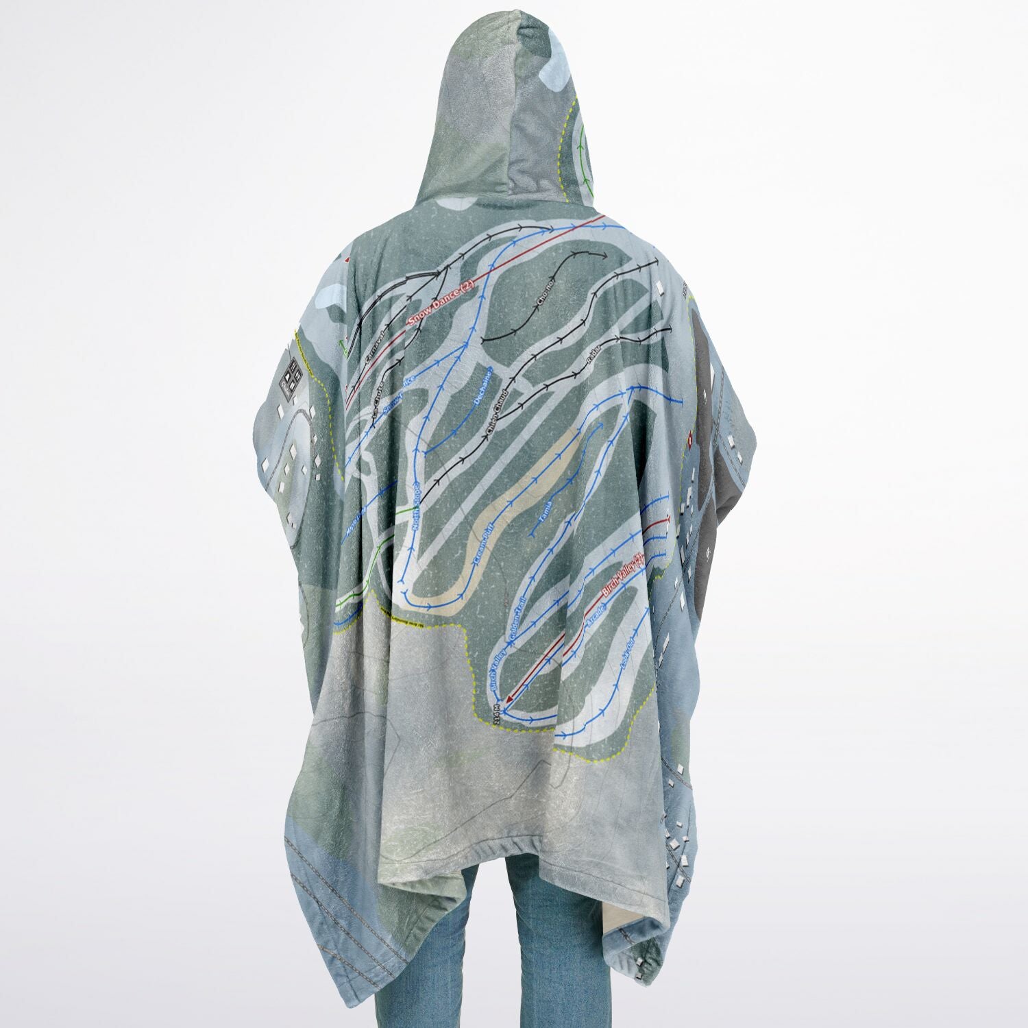 Ski Vorlage, Quebec Ski Resort Map Flannel Blanket Poncho