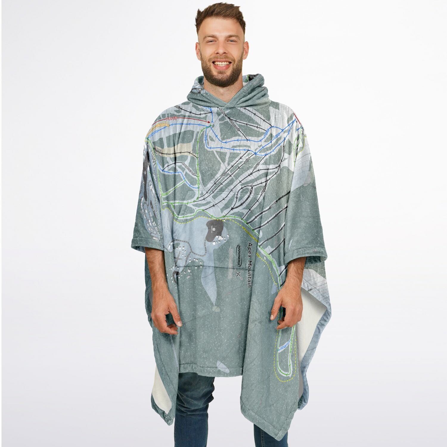 Apex Mountain, British Columbia Ski Resort Map Flannel Blanket Poncho