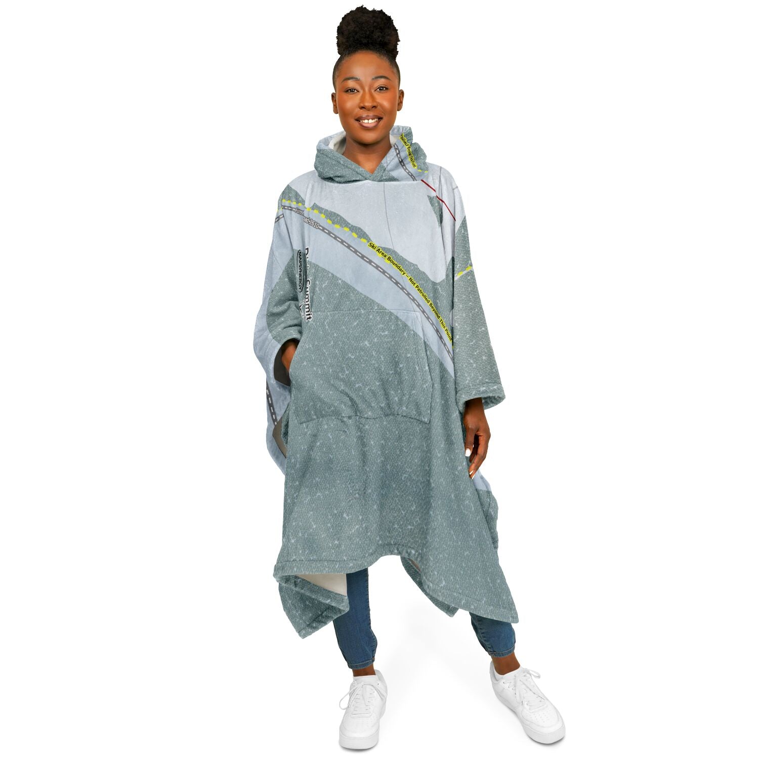 Dixie Summit, Oregon Ski Resort Map Flannel Blanket Poncho