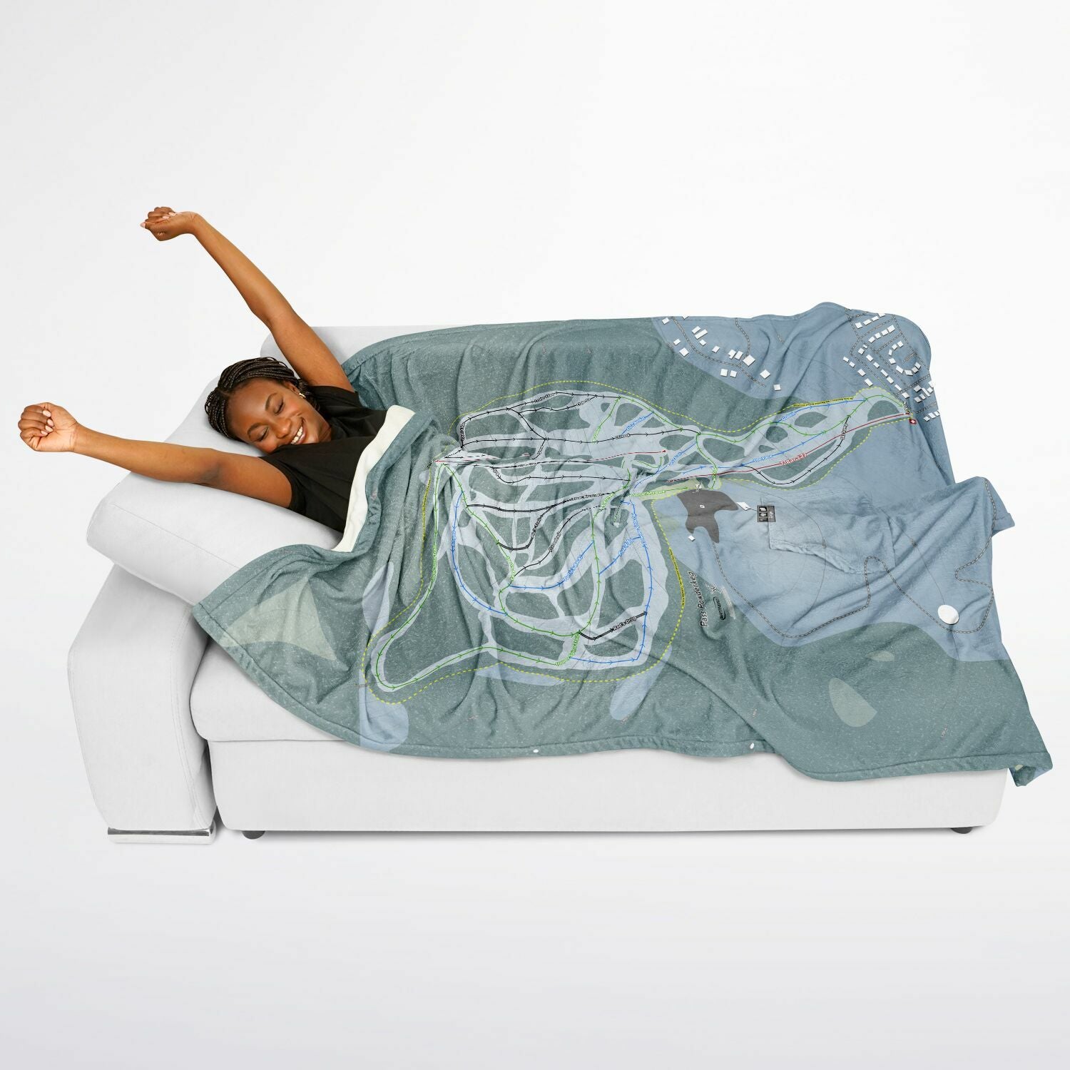 Pass Powderkeg, Alberta Ski Resort Map Flannel Blanket Poncho