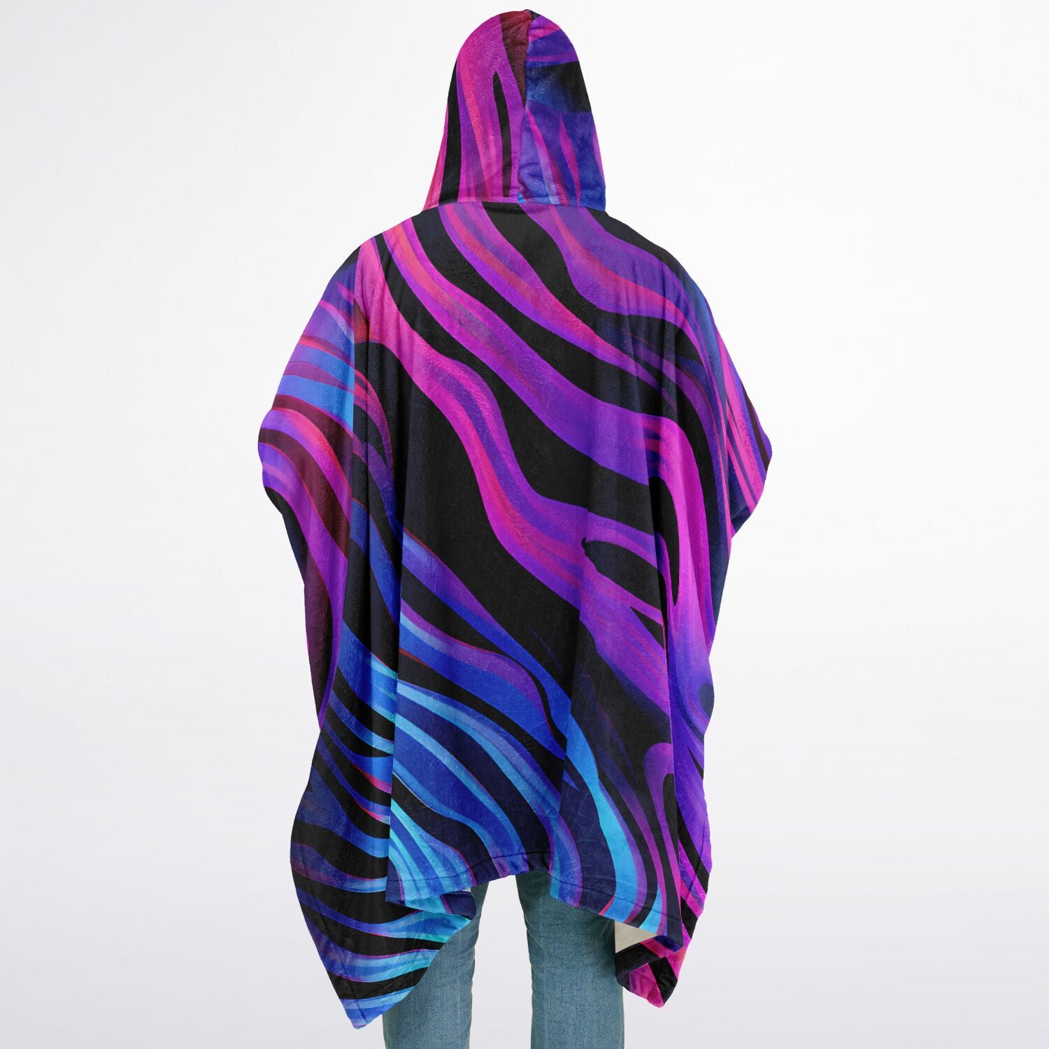 Neon Fluid Waves, Flannel Blanket Poncho