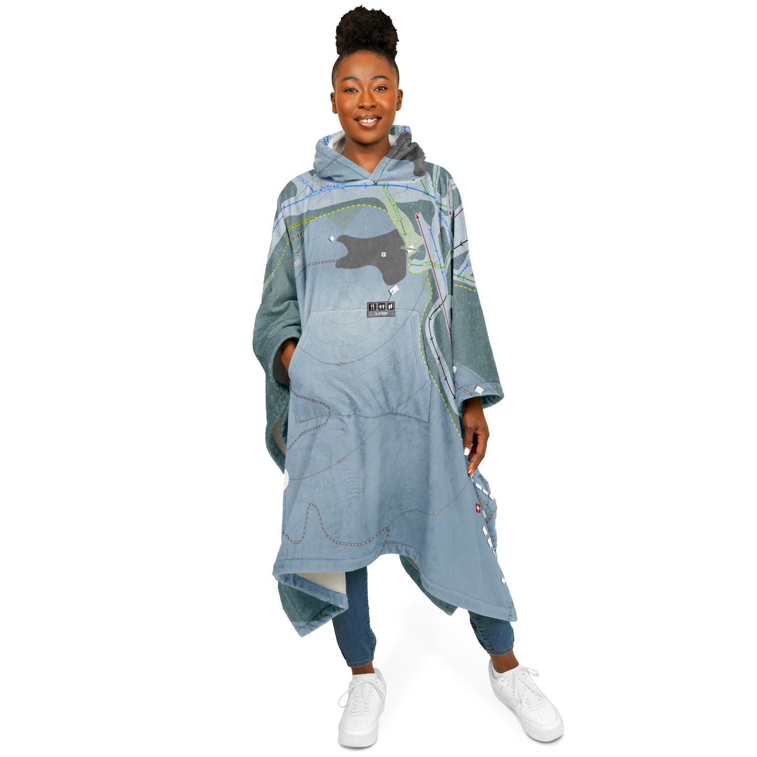 Pass Powderkeg, Alberta Ski Resort Map Flannel Blanket Poncho