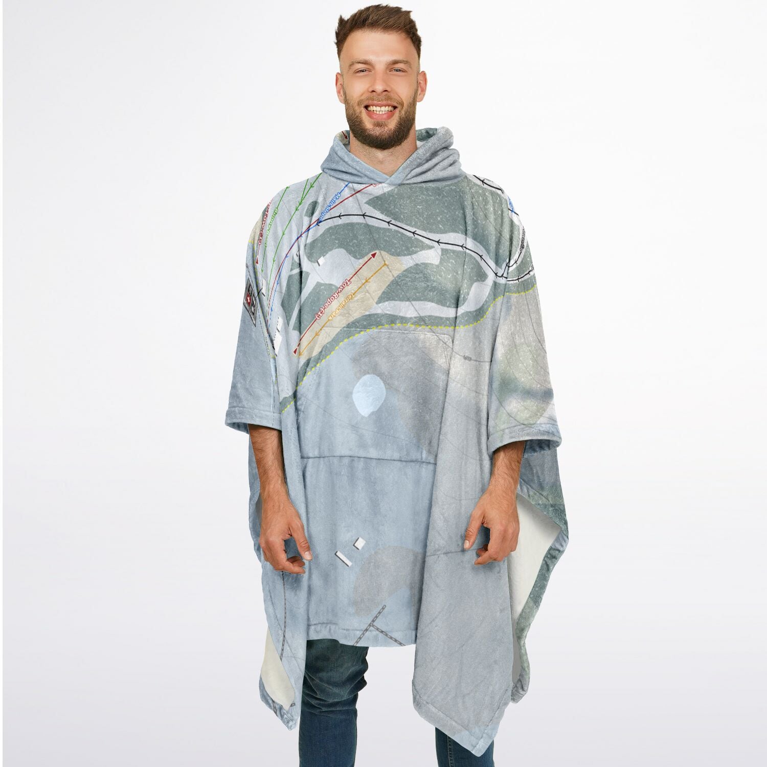 Mt Zion, Michigan Ski Resort Map Flannel Blanket Poncho
