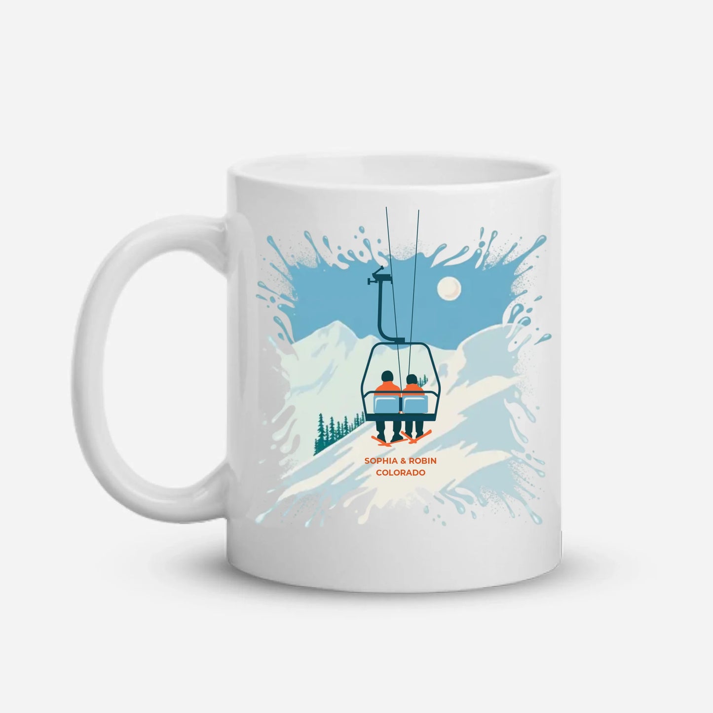 Personalized Chairlift Family Printed White Glossy Mug