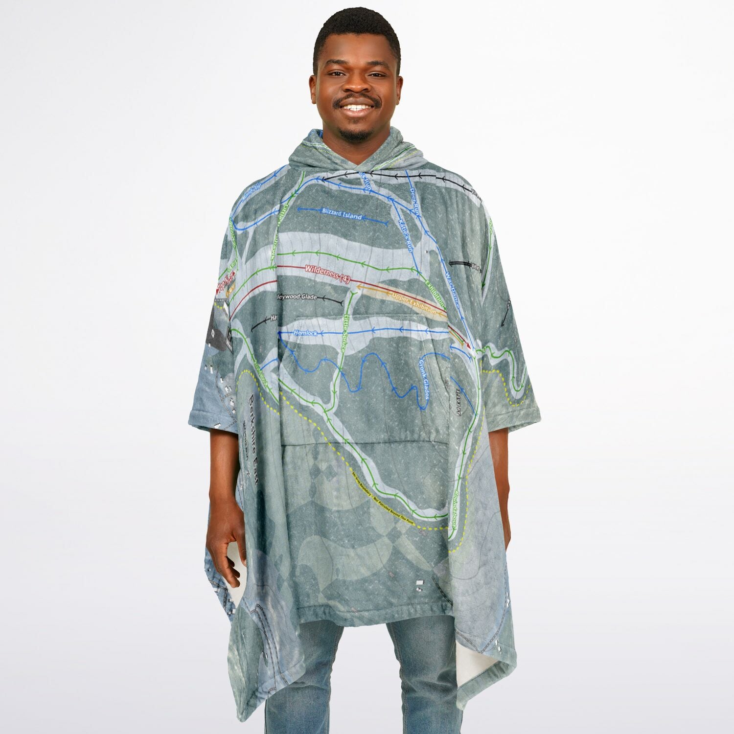 Berkshire East, Massachusetts Ski Resort Map Flannel Blanket Poncho
