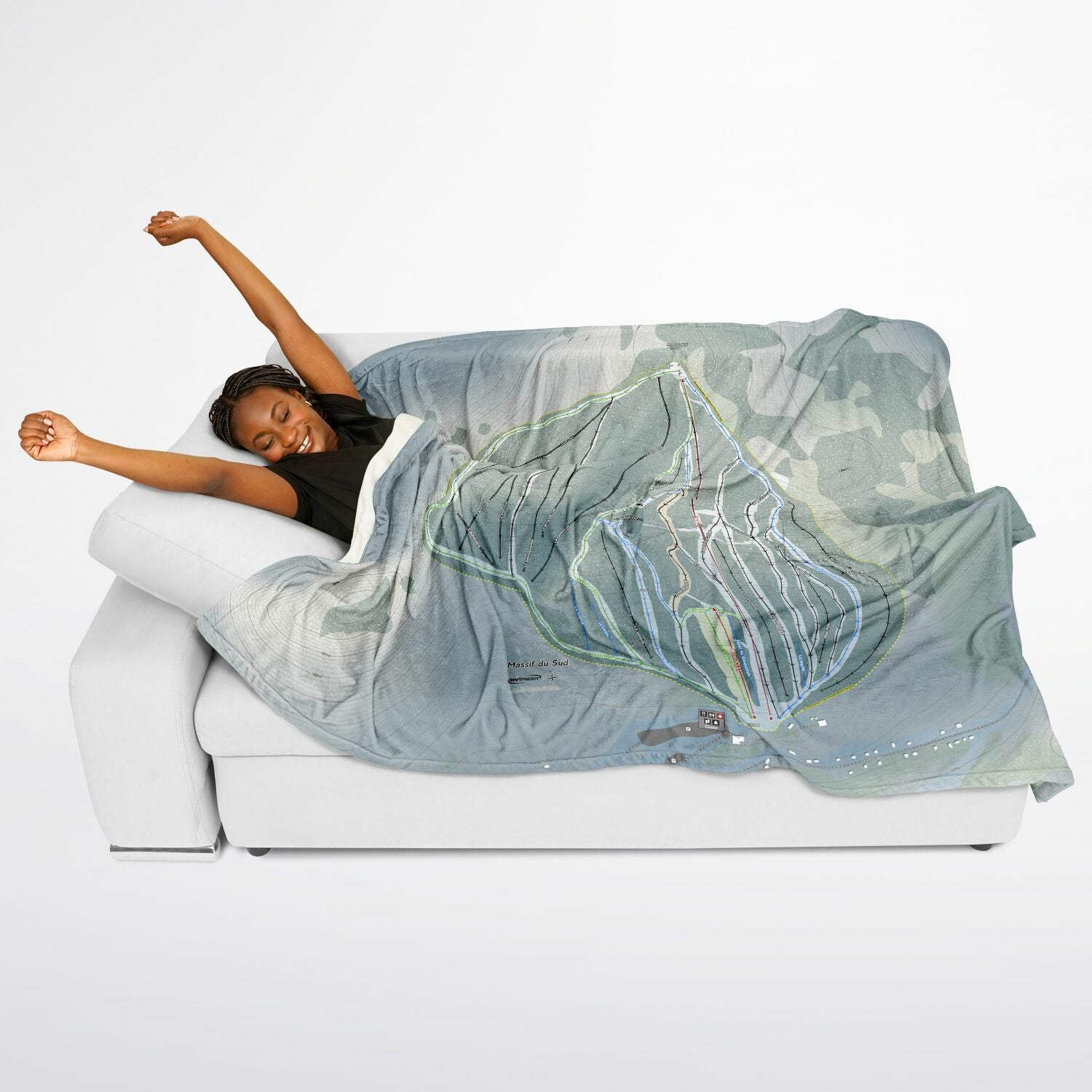 Massif Du Sud, Quebec Ski Resort Map Flannel Blanket Poncho