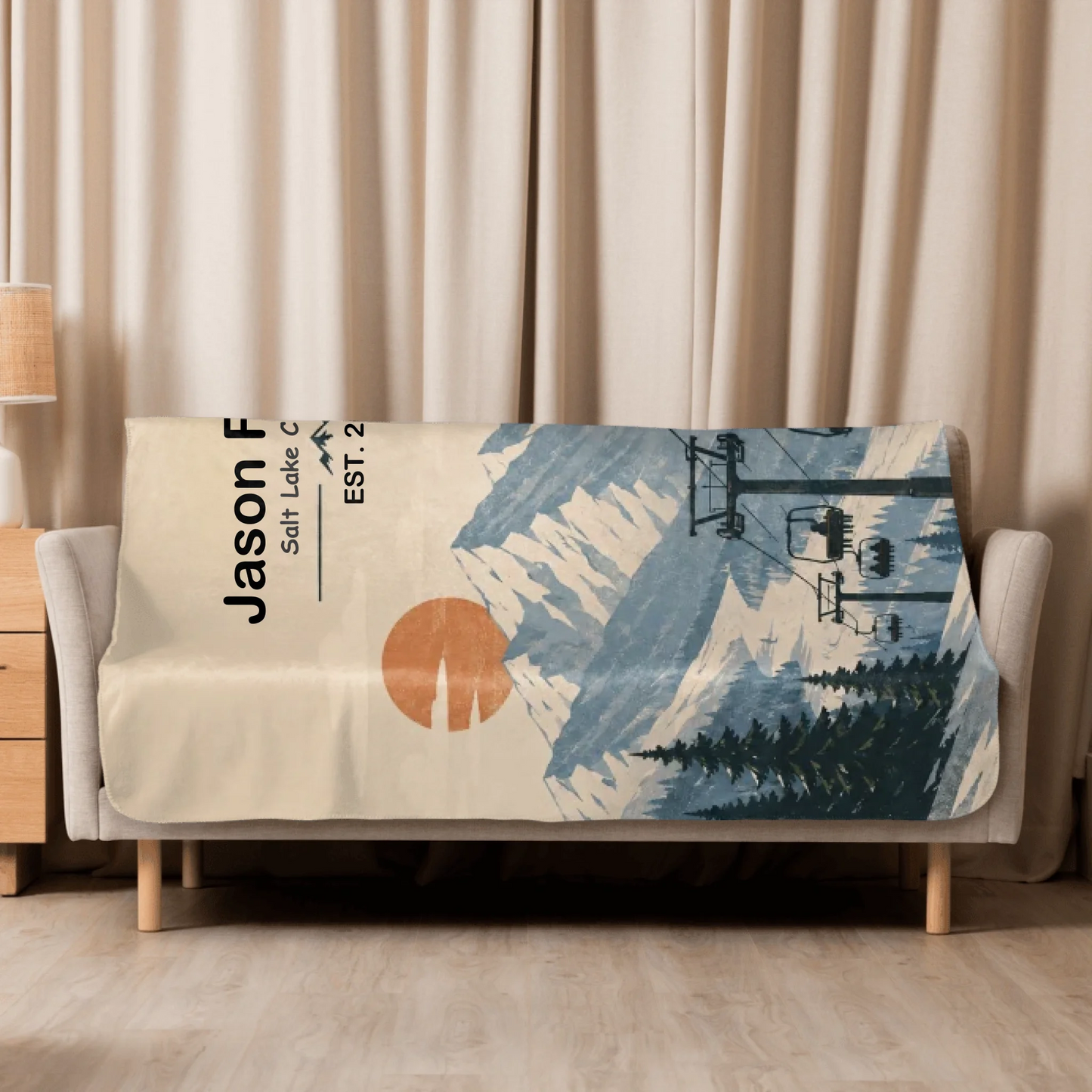 Personalized Family Ski Chair Blanket – Custom Sherpa Blanket