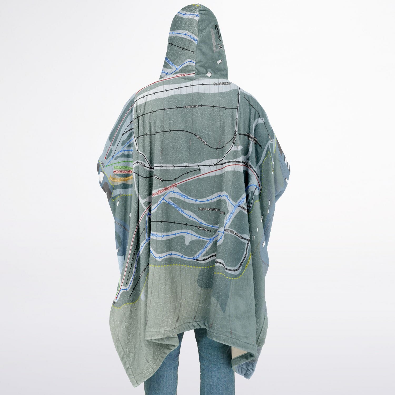 Mont Saint-Mathieu, Quebec Ski Resort Map Flannel Blanket Poncho
