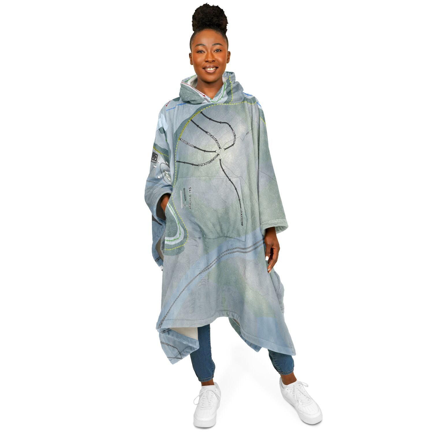 Ski Vorlage, Quebec Ski Resort Map Flannel Blanket Poncho