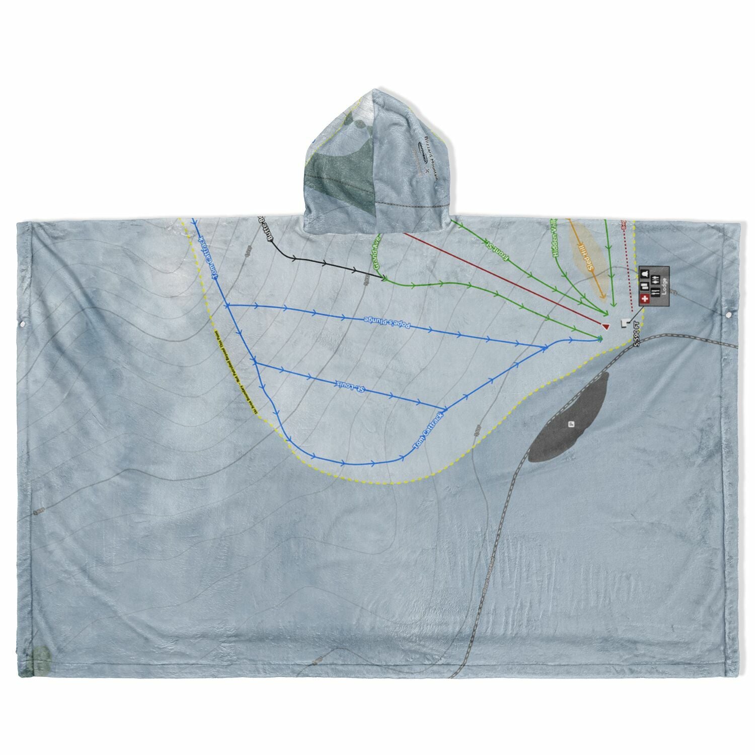 Blizzard Mountain, Idaho Ski Resort Map Flannel Blanket Poncho