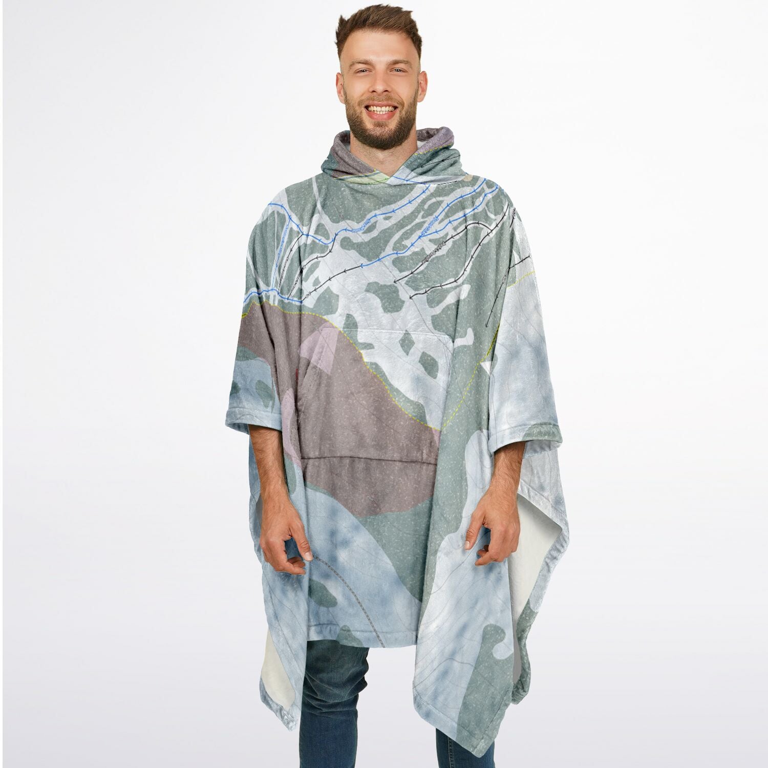 Antelope Butte, Wyoming Ski Resort Map Flannel Blanket Poncho