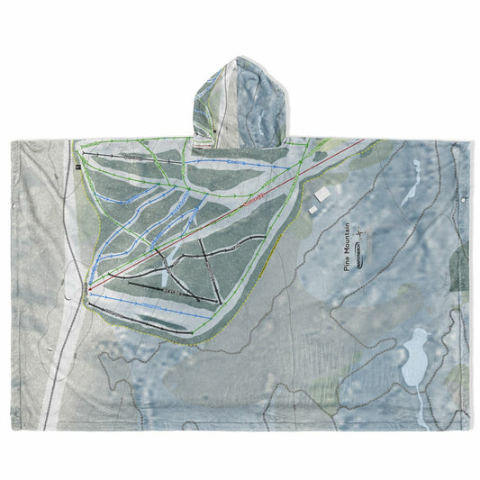 Pine Mountain, Michigan Ski Resort Map Flannel Blanket Poncho