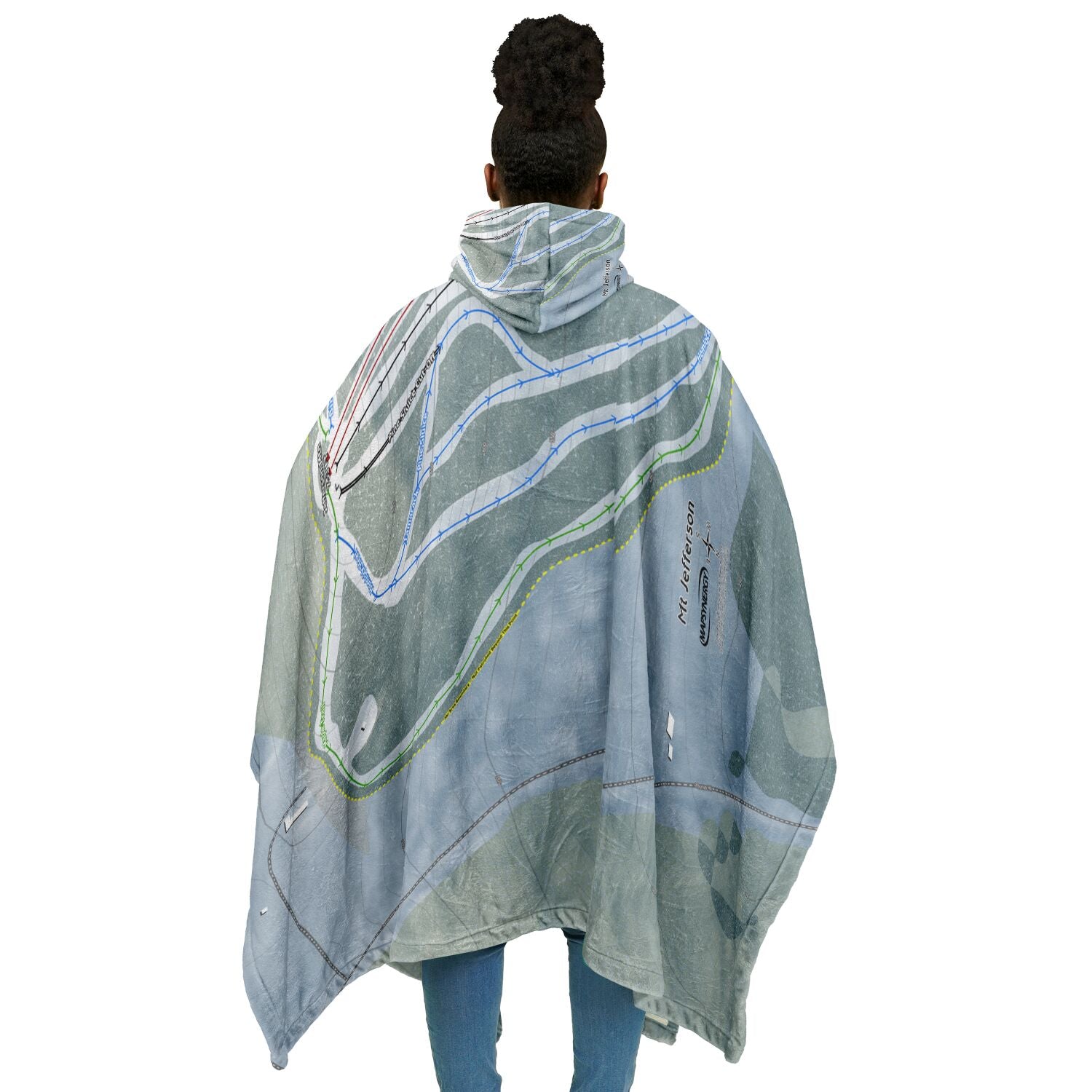 Mt Jefferson, Maine Ski Resort Map Flannel Blanket Poncho