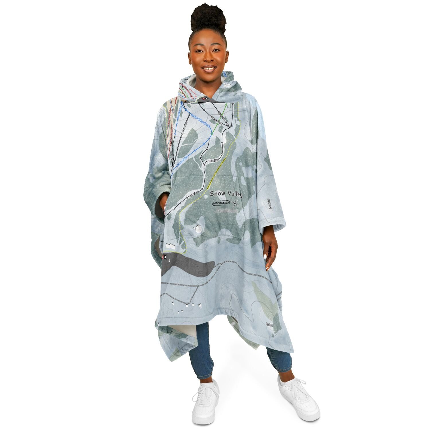 Snow Valley, California Ski Resort Map Flannel Blanket Poncho