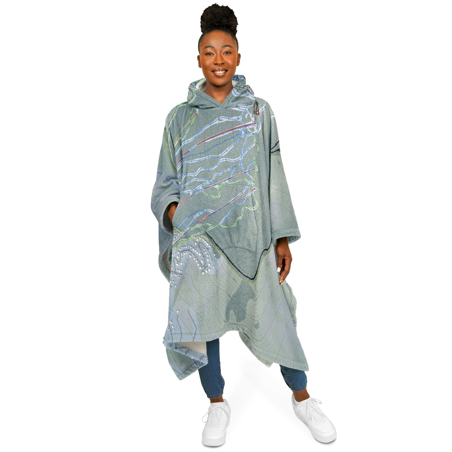 Mont Sutton, Quebec Ski Resort Map Flannel Blanket Poncho