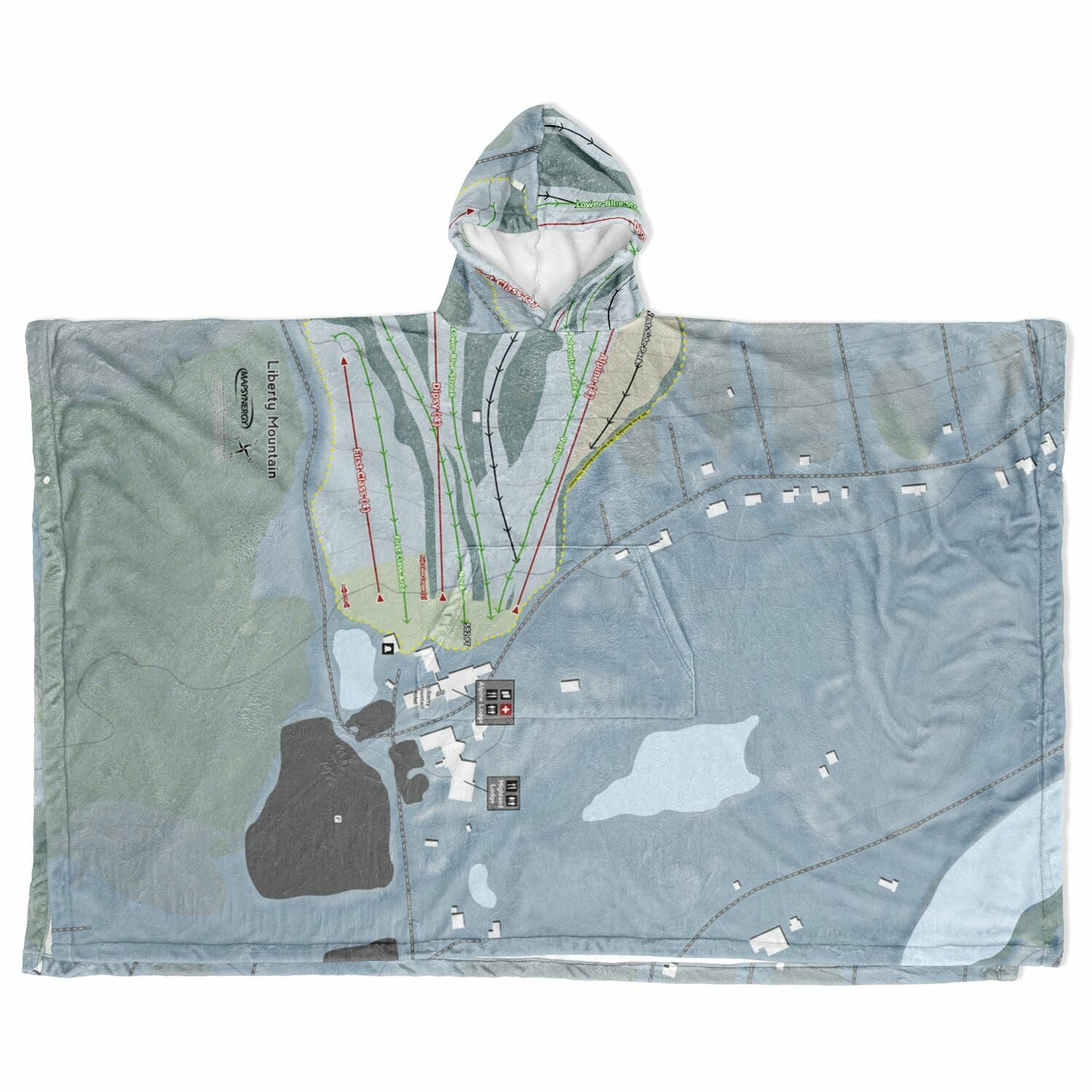 Liberty Mountain, Pennsylvania Ski Resort Map Flannel Blanket Poncho