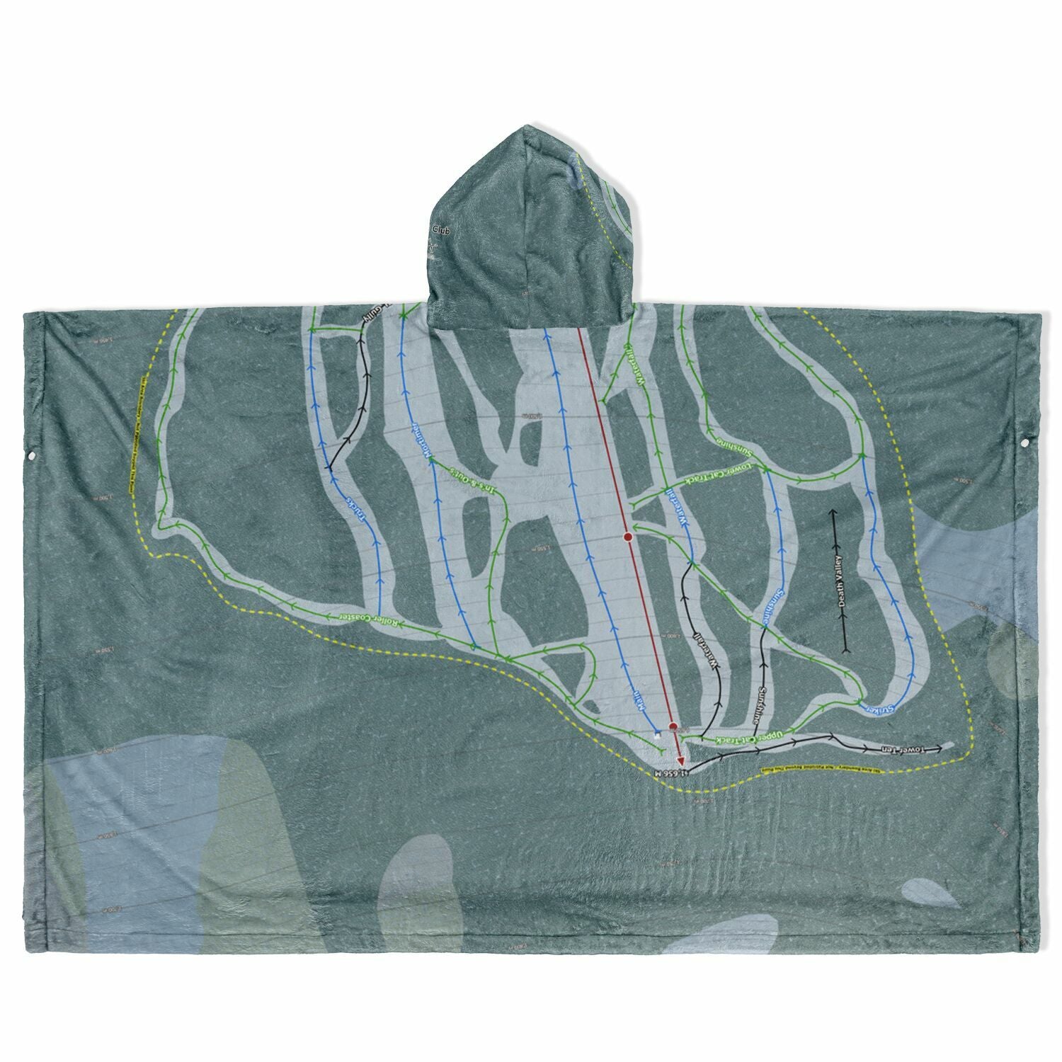 Wapiti Ski Club, British Columbia Ski Resort Map Flannel Blanket Poncho
