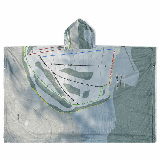 Hanson Hills, Michigan Ski Resort Map Flannel Blanket Poncho