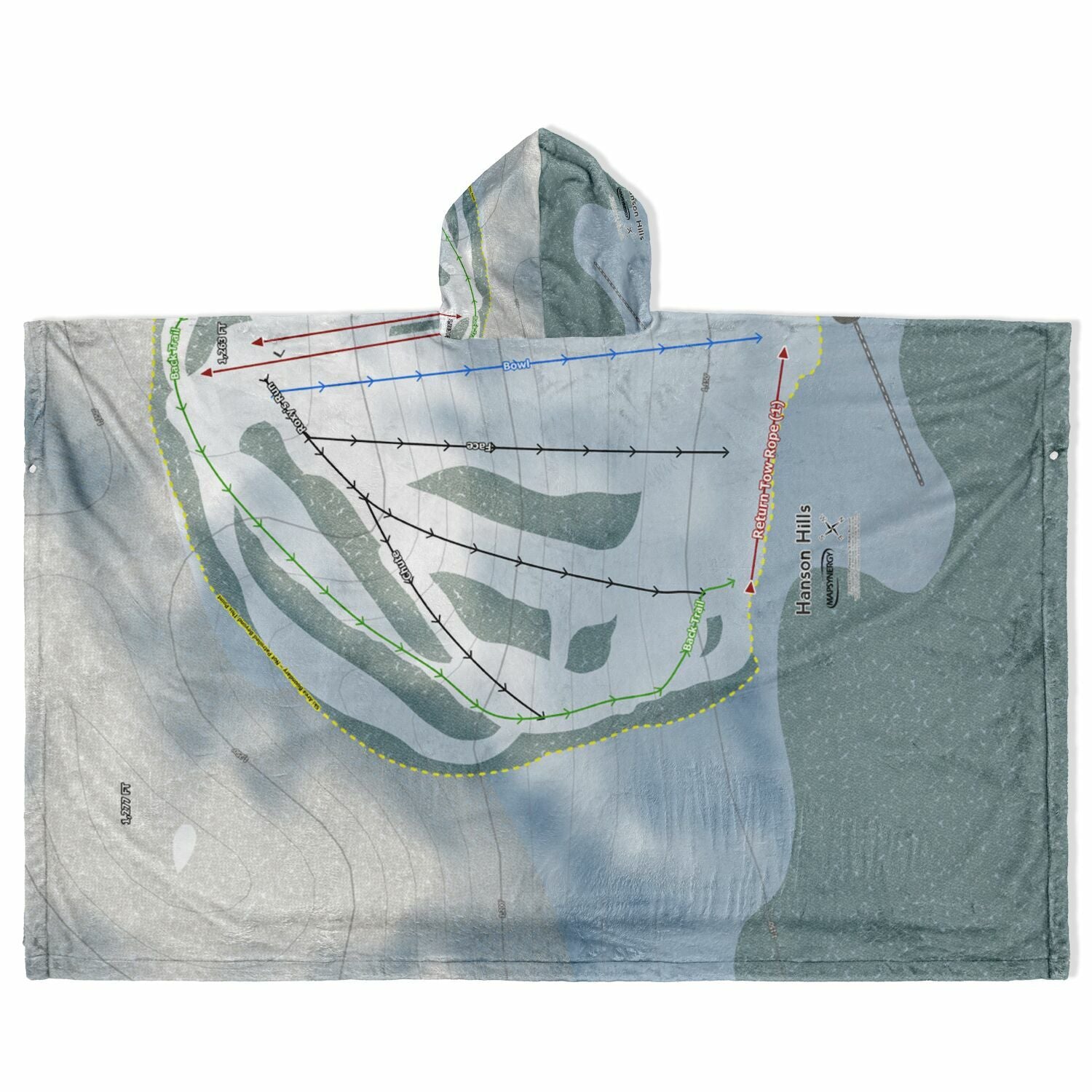 Hanson Hills, Michigan Ski Resort Map Flannel Blanket Poncho