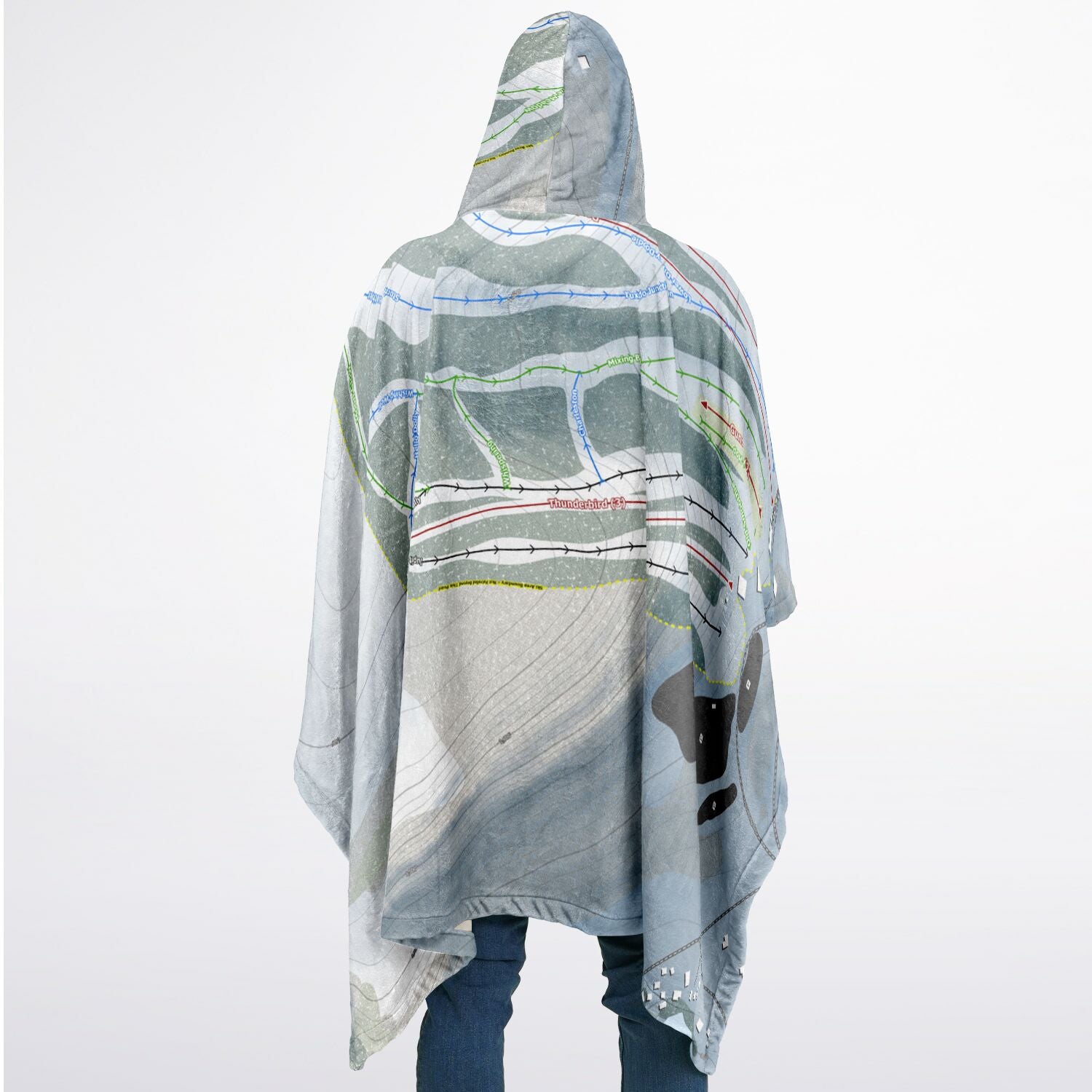 Song Mountain, New York Ski Resort Map Flannel Blanket Poncho