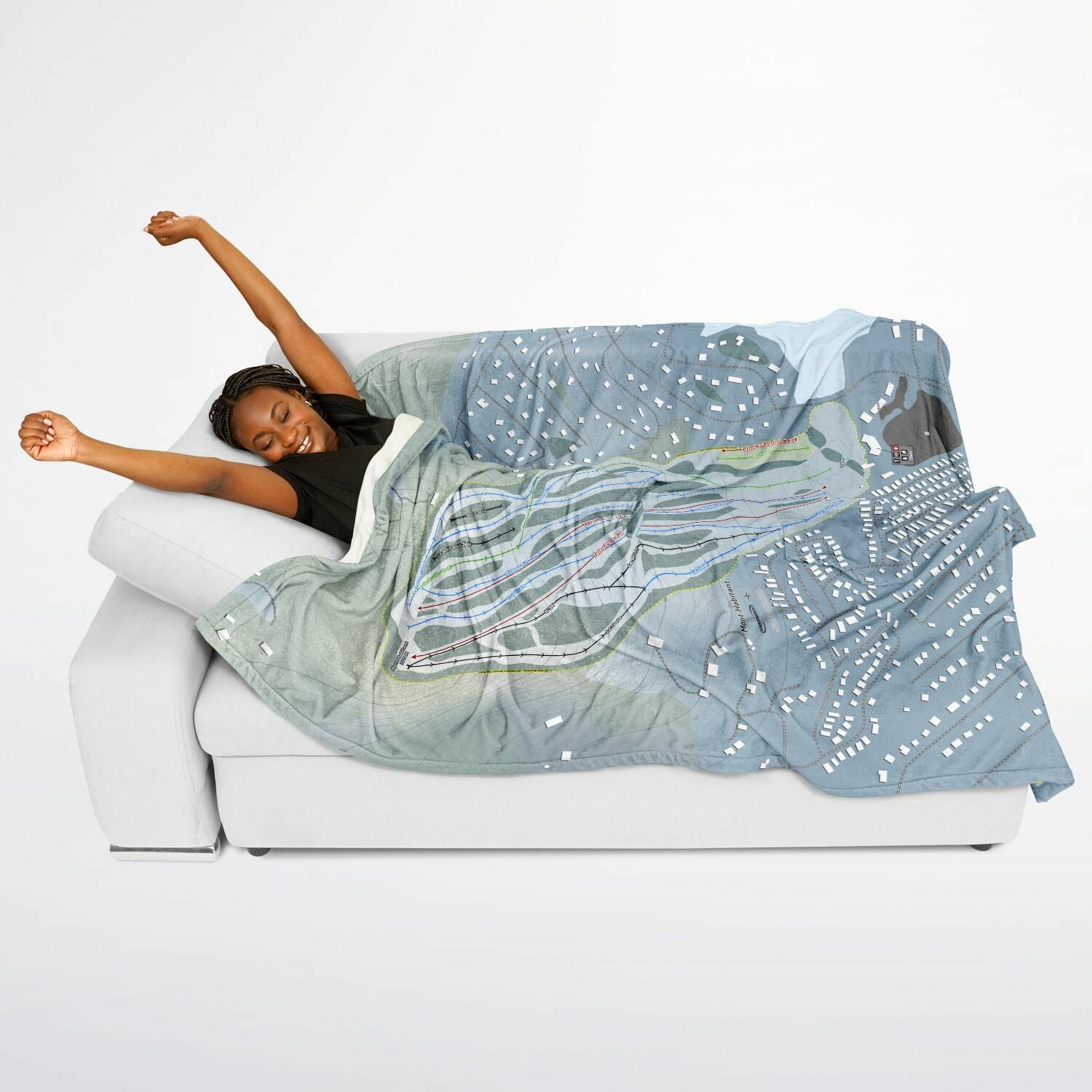 Mont Habitant, Quebec Ski Resort Map Flannel Blanket Poncho