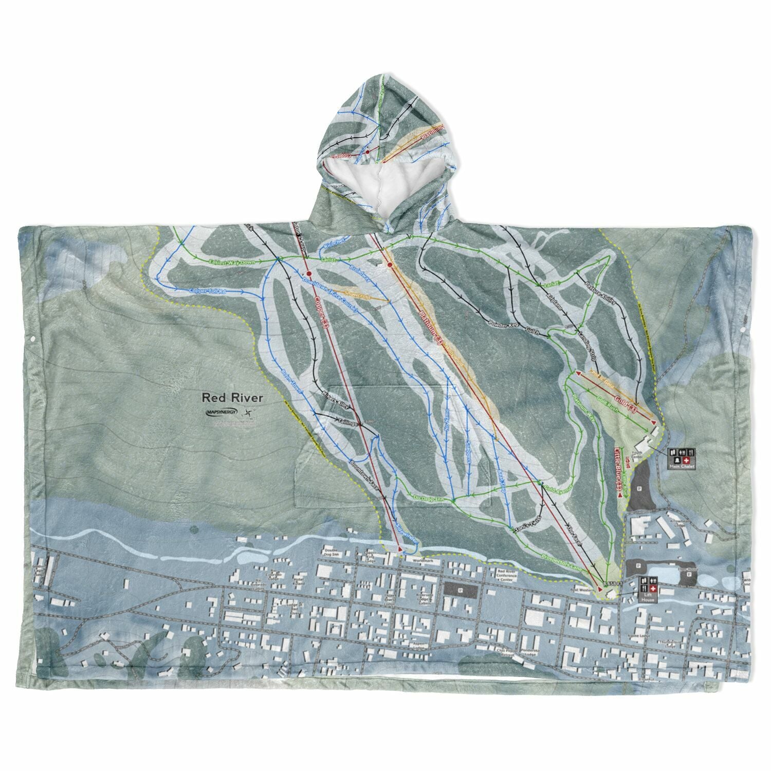 Red River, New Mexico Ski Resort Map Flannel Blanket Poncho