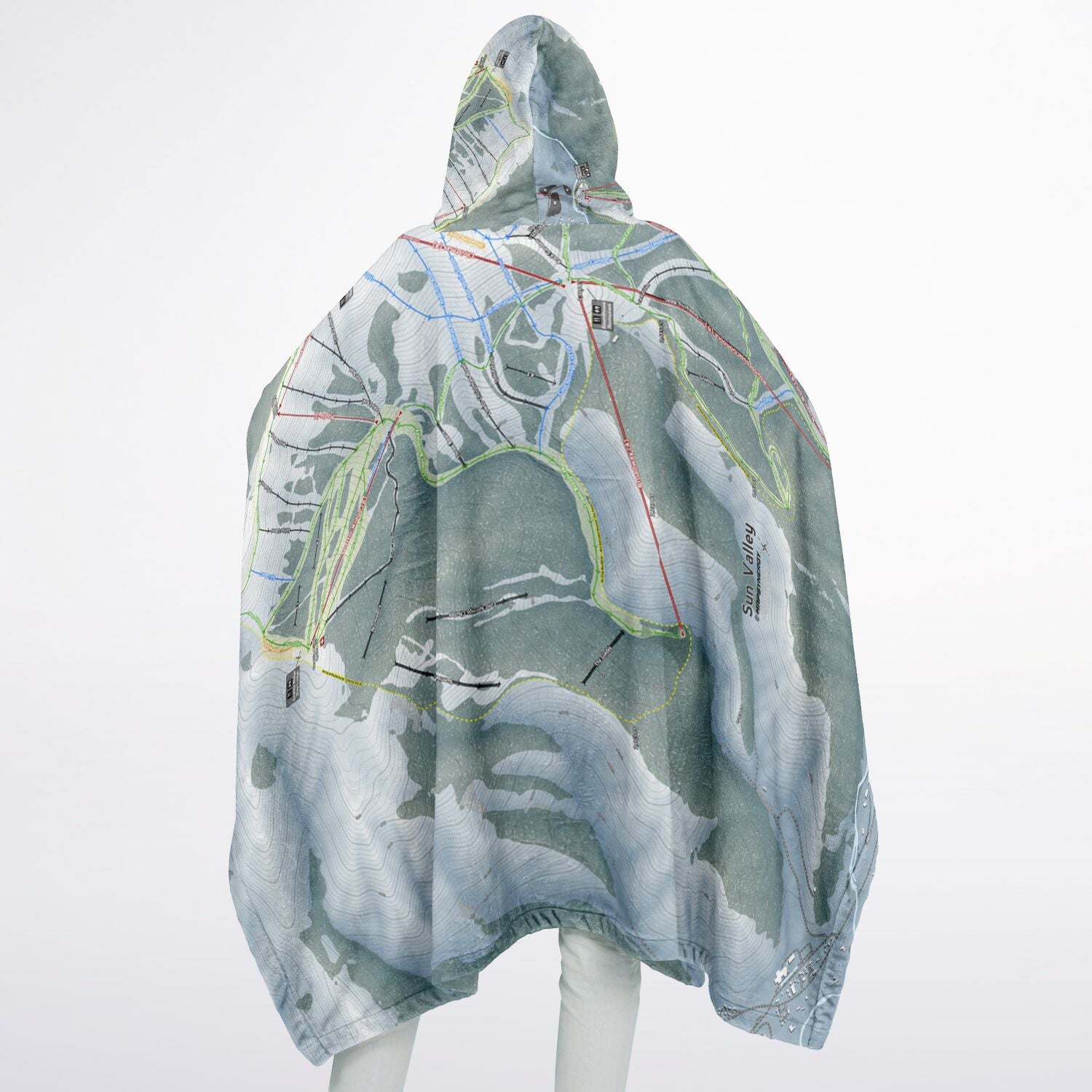 Sun Valley, Idaho Ski Resort Map Flannel Blanket Poncho