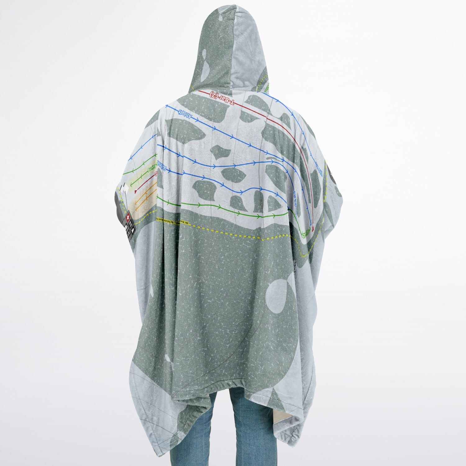 Snowhaven, Idaho Ski Resort Map Flannel Blanket Poncho