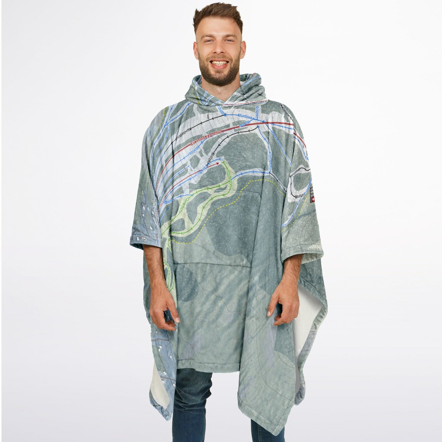 Pleasant Mountain, Maine Ski Resort Map Flannel Blanket Poncho