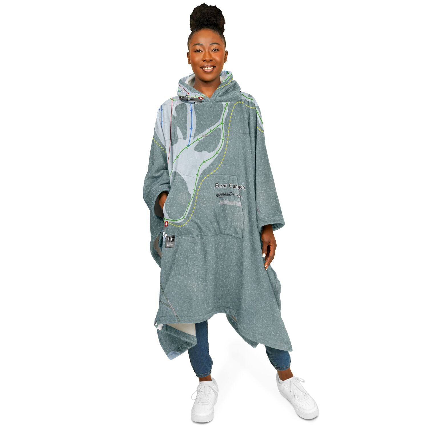 Bear Canyon, Montana Ski Resort Map Flannel Blanket Poncho
