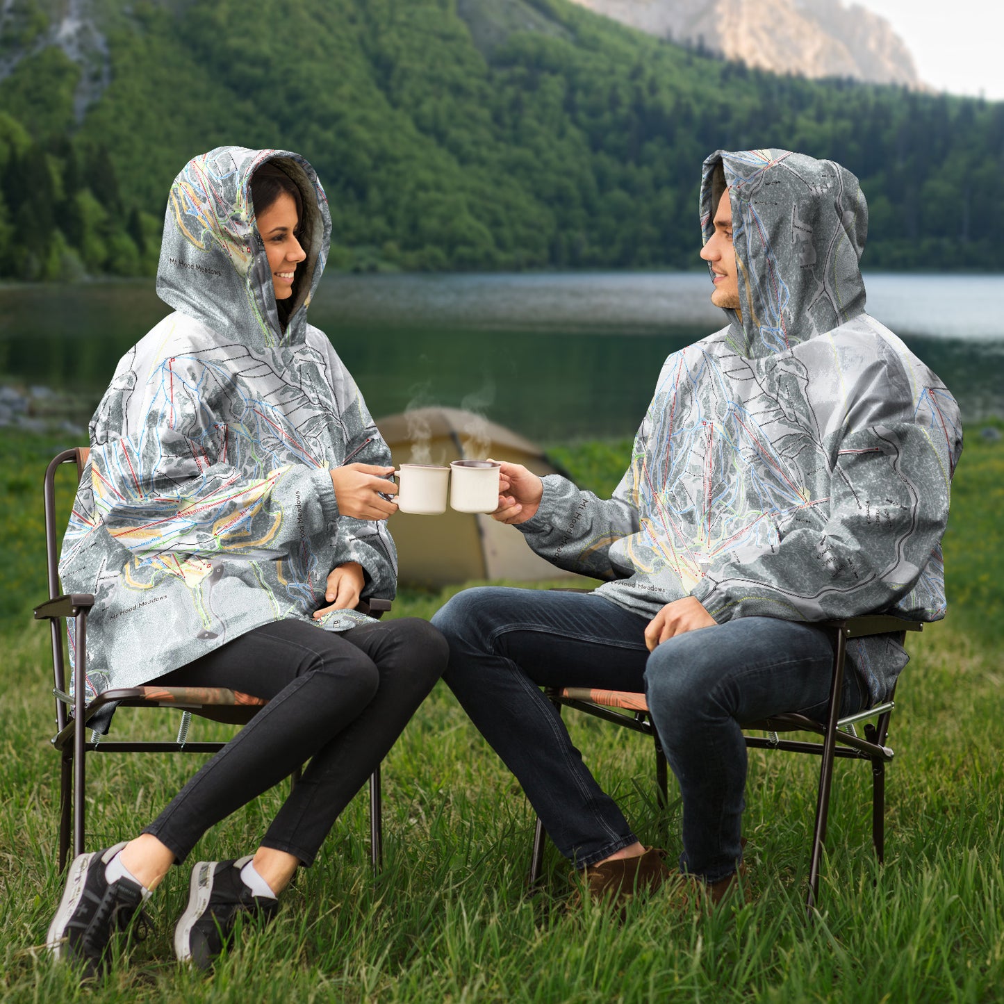 Mt. Hood Meadows, Oregon Ski Trail Map - Snug Hoodie - Powderaddicts