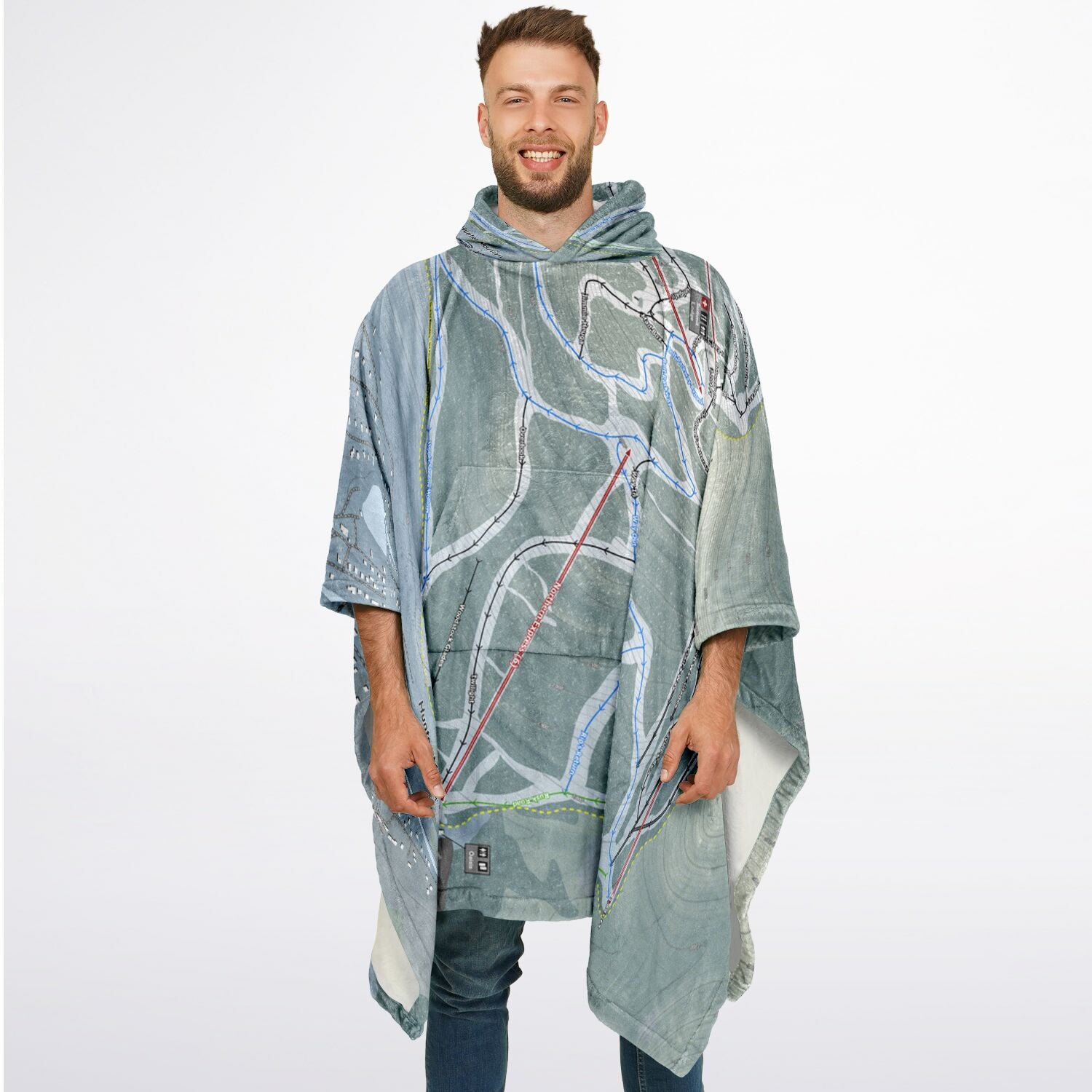 Hunter Mountain, New York Ski Resort Map Flannel Blanket Poncho