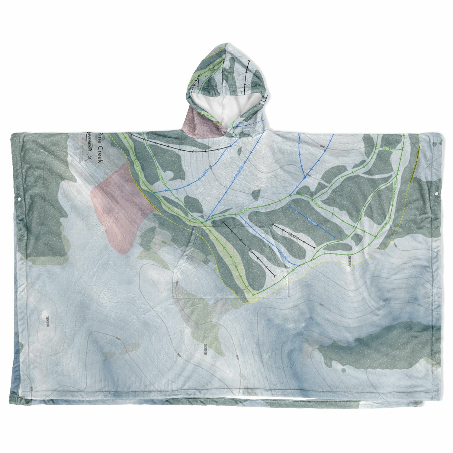 Pine Creek, Wyoming Ski Resort Map Flannel Blanket Poncho